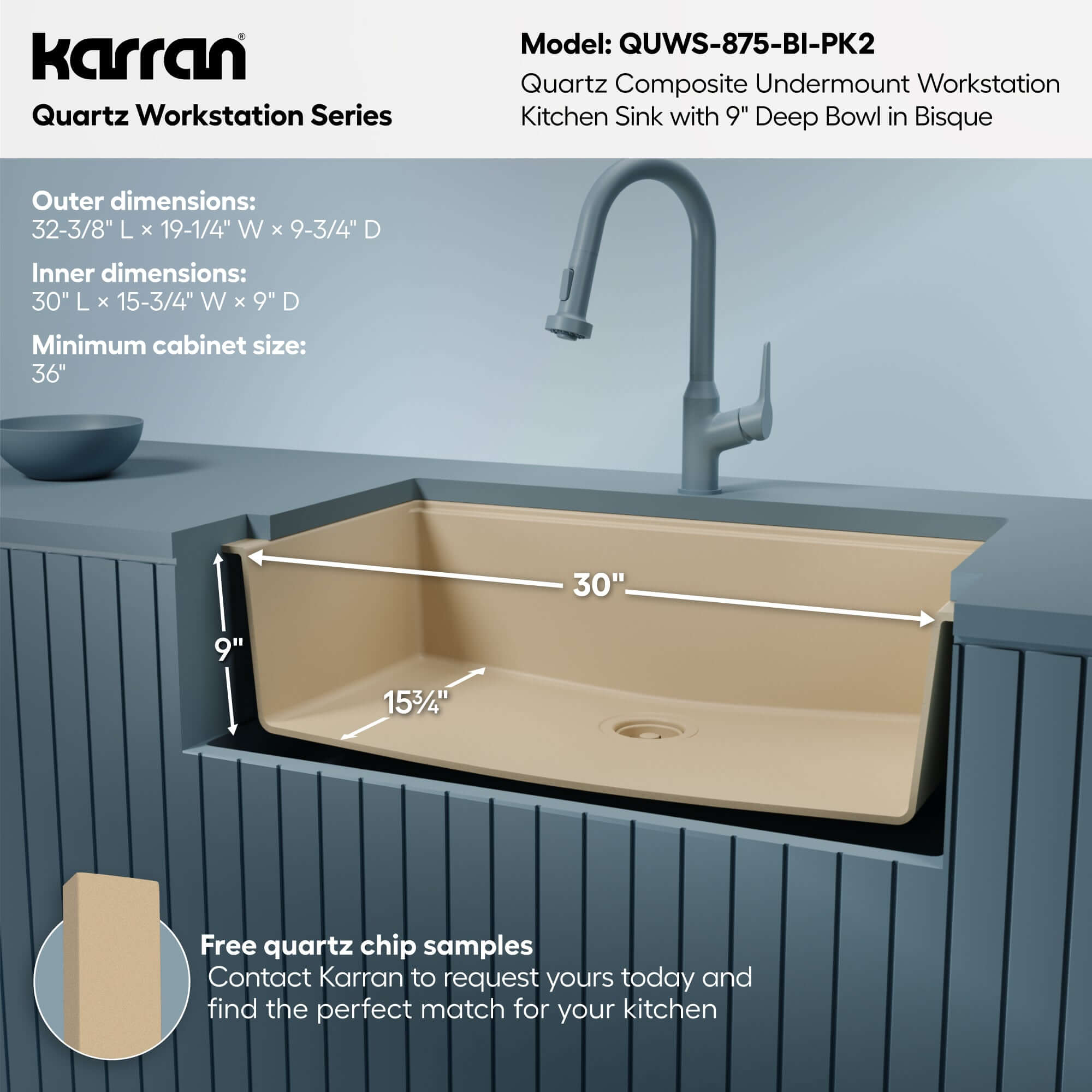 Karran 32 quartz composite workstation kitchen sink bisque informational image
