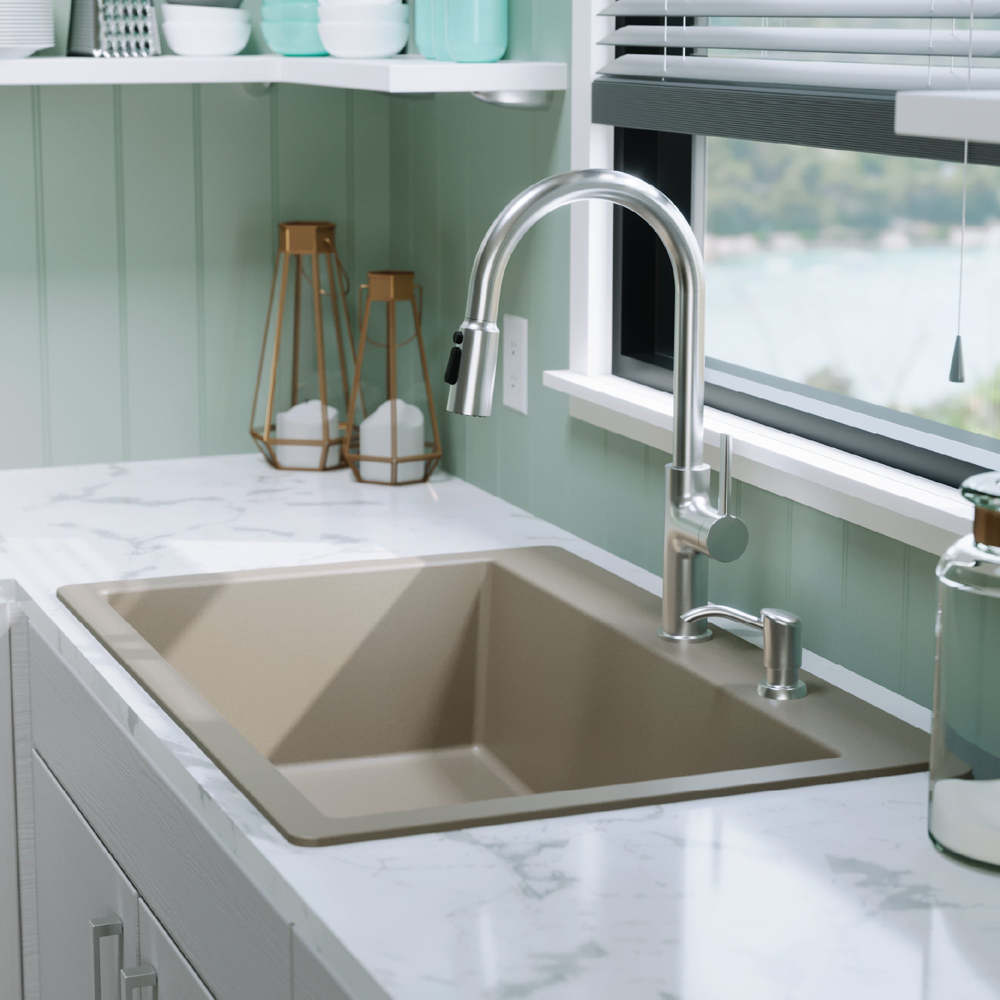 Alternative View of Karran 33" Drop In/Topmount Quartz Composite Kitchen Sink, Concrete, QT-812-CN