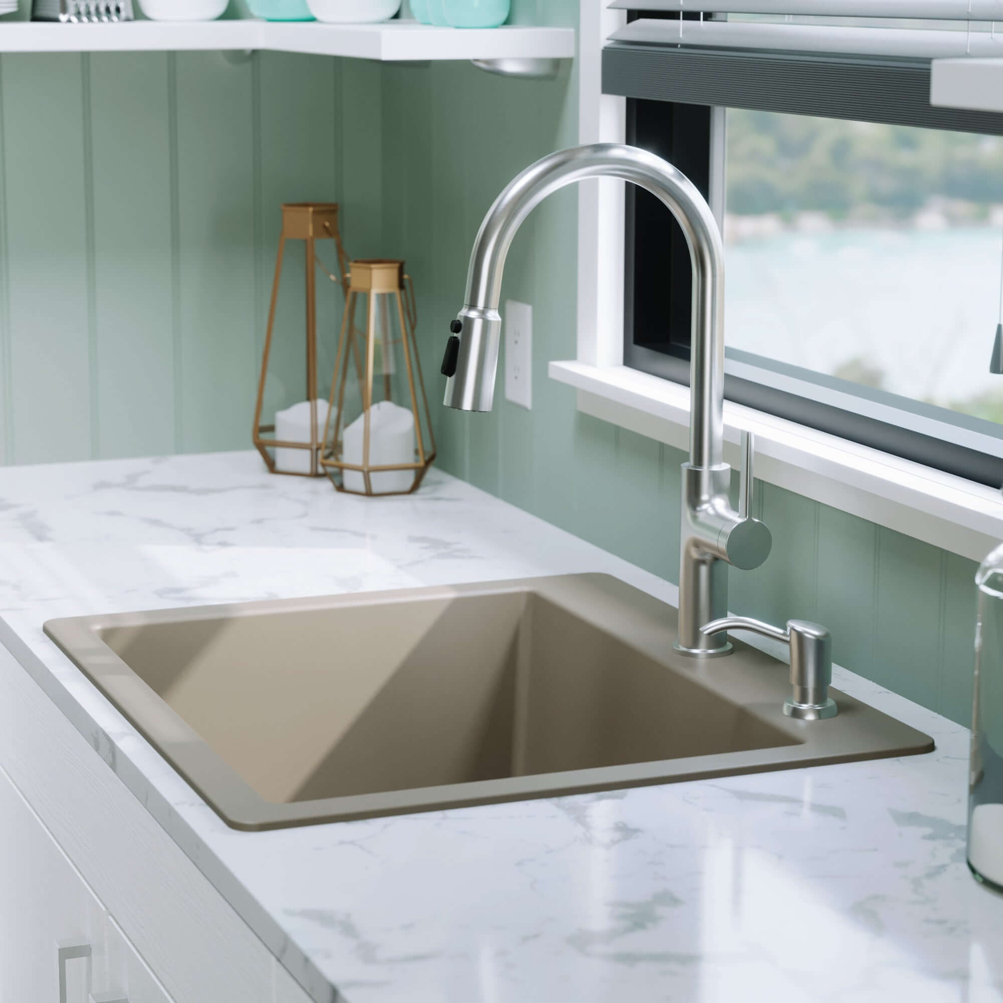 Alternative View of Karran 25" Drop In/Topmount Quartz Composite Kitchen Sink, Concrete, QT-820-CN