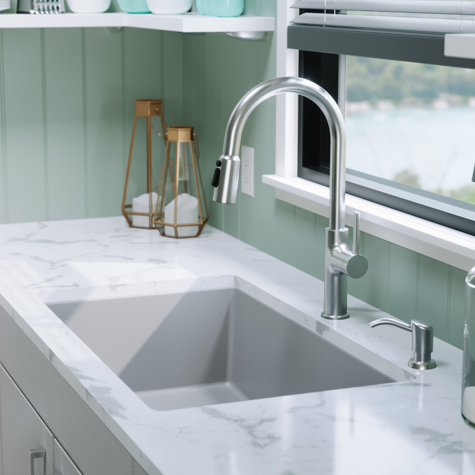 Alternative View of Karran 32" Undermount Quartz Composite Kitchen Sink, Grey, QU-812-GR