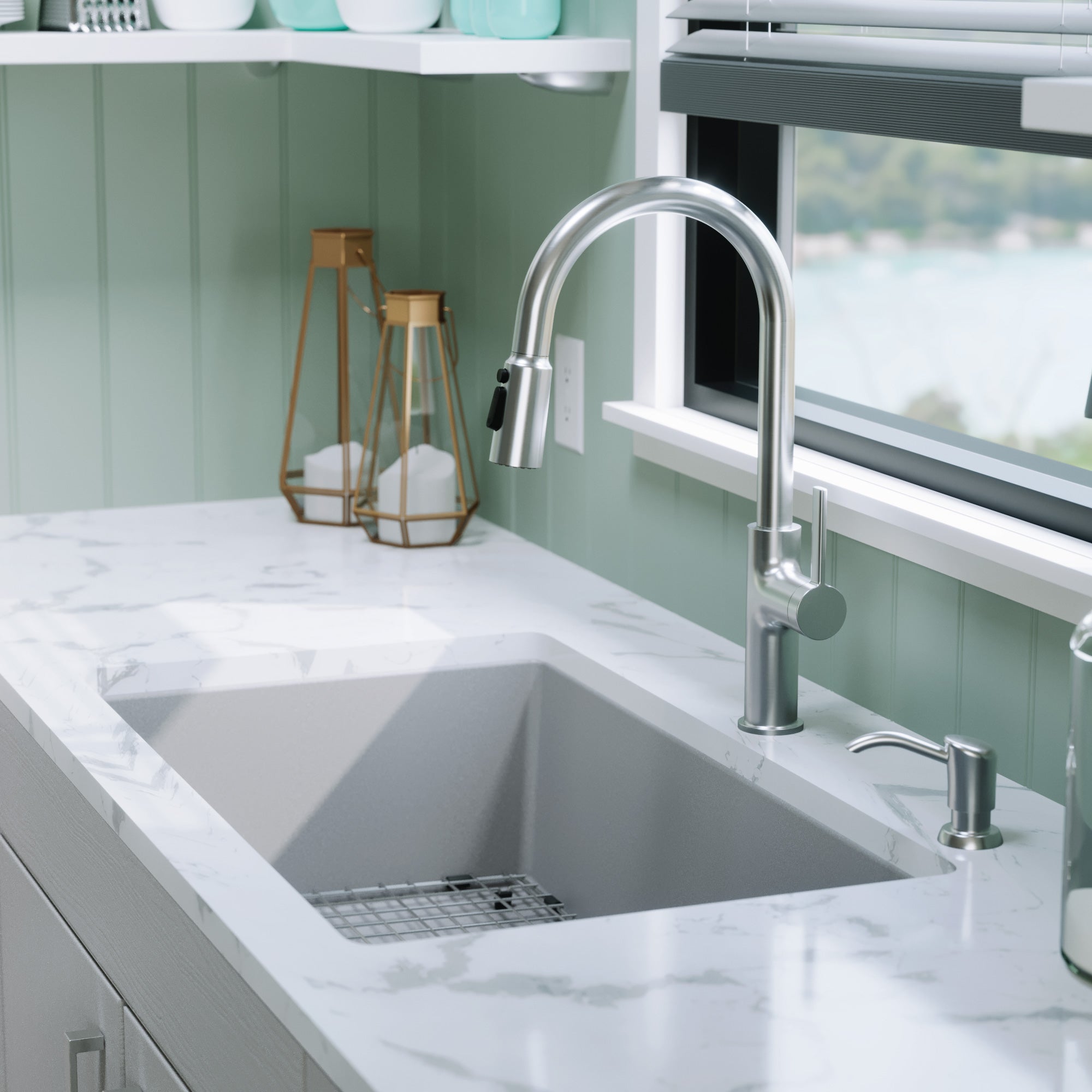 Alternative View of Karran 32" Undermount Quartz Composite Kitchen Sink with Accessories, Grey, QU-812-GR-PK1