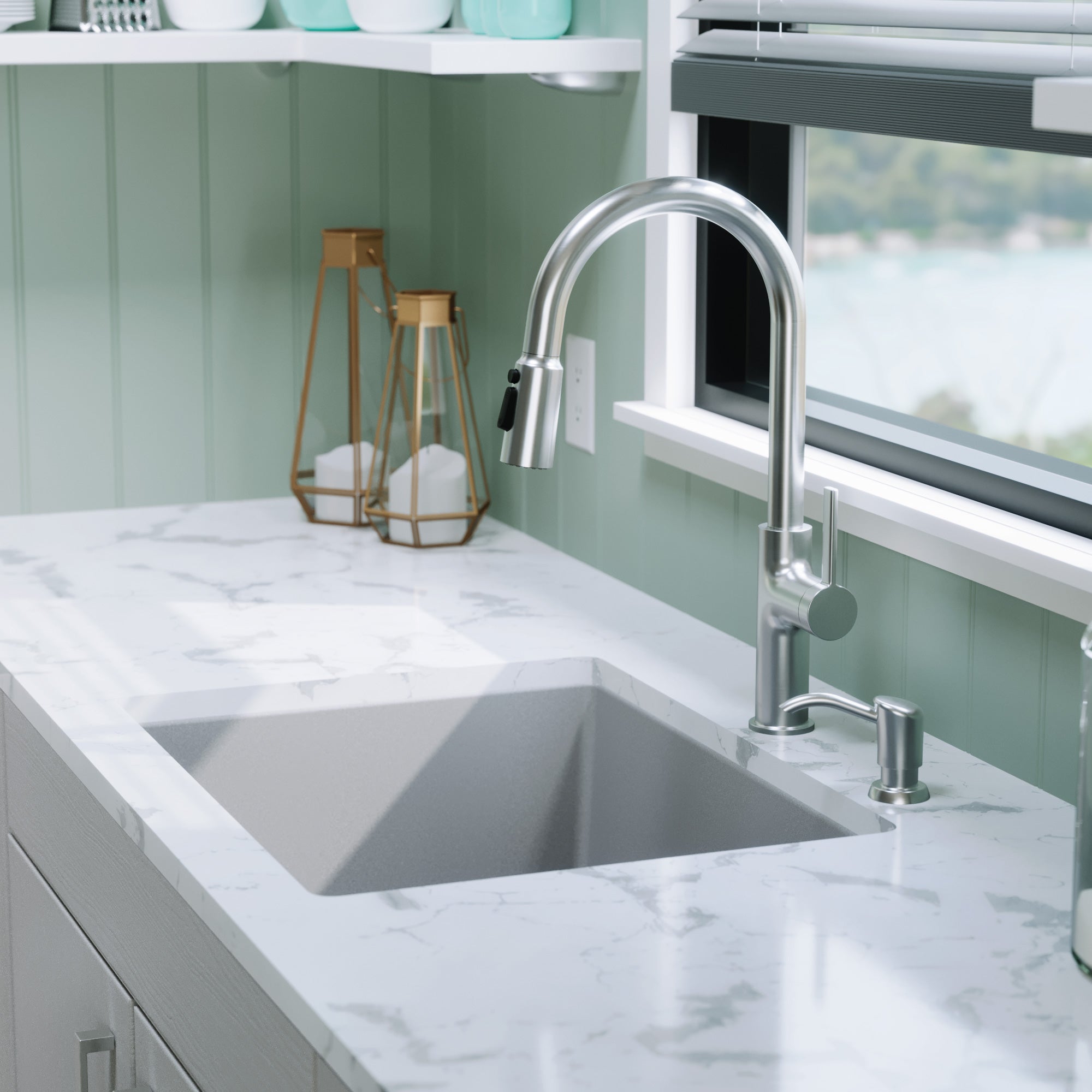 Alternative View of Karran 24" Undermount Quartz Composite Kitchen Sink, Grey, QU-820-GR