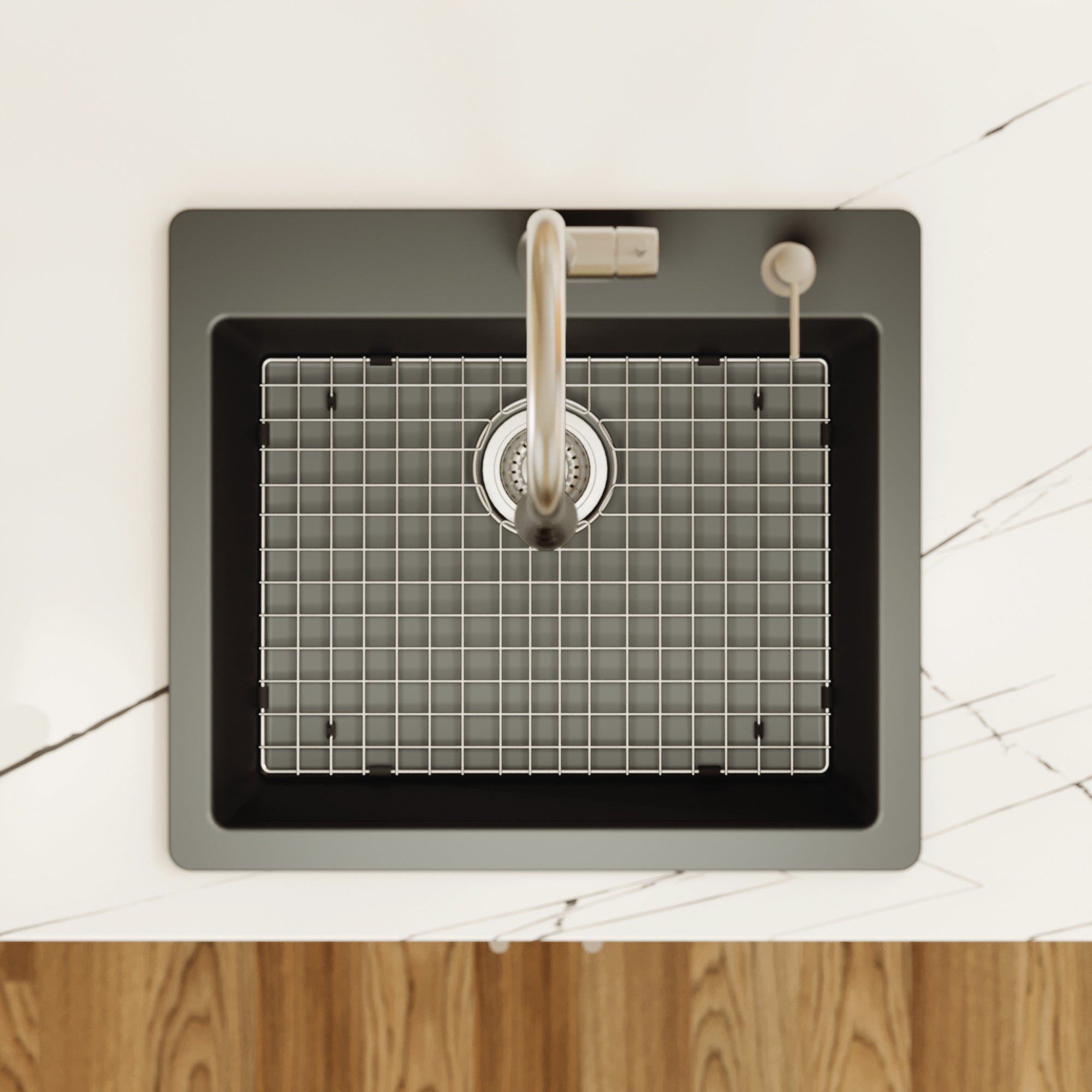 Alternative View of Karran 25" Drop In/Topmount Quartz Composite Kitchen Sink with Accessories, Black, QT-820-BL-PK1