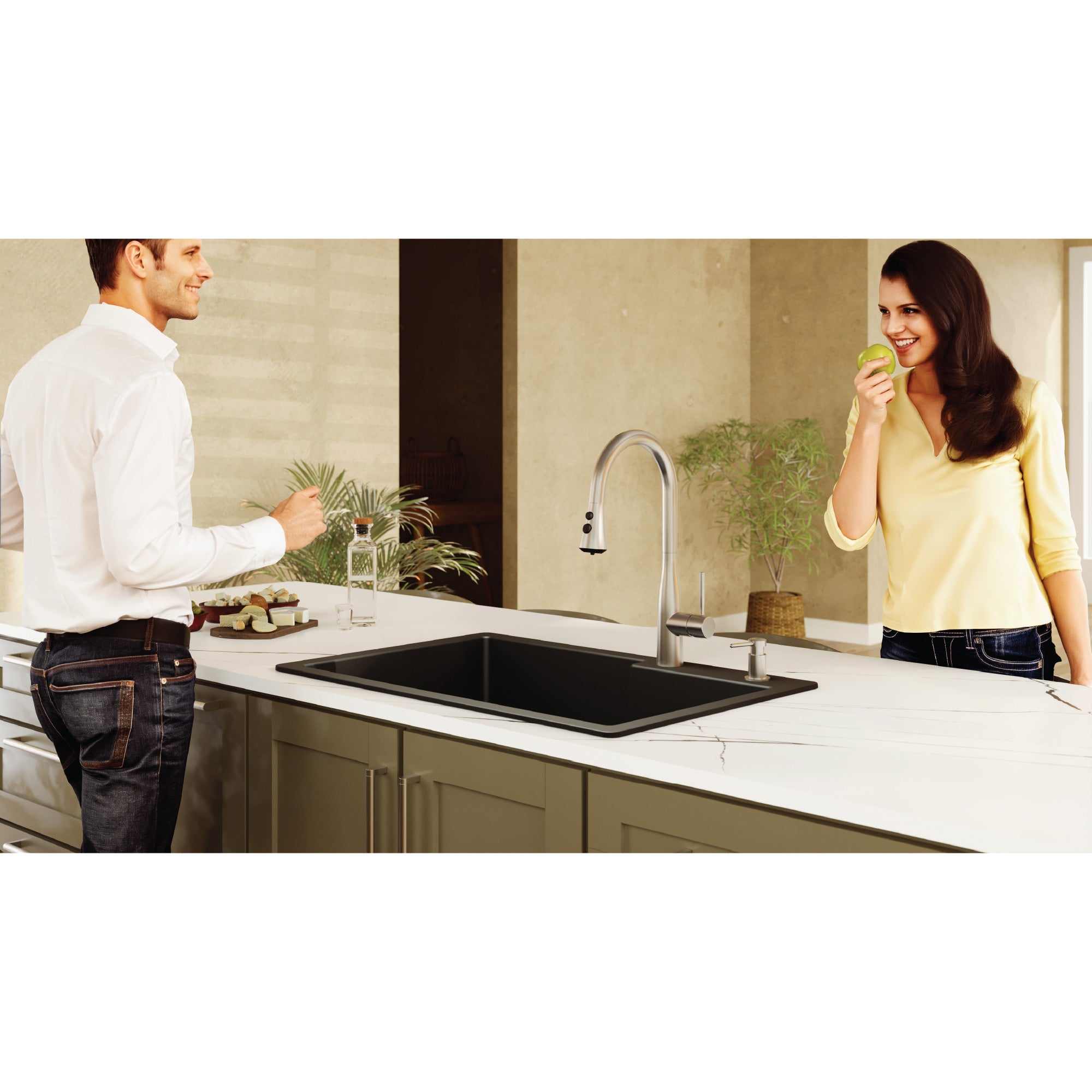 Alternative View of Karran 33" Drop In/Topmount Quartz Composite Kitchen Sink, 60/40 Double Bowl, Black, QT-811-BL