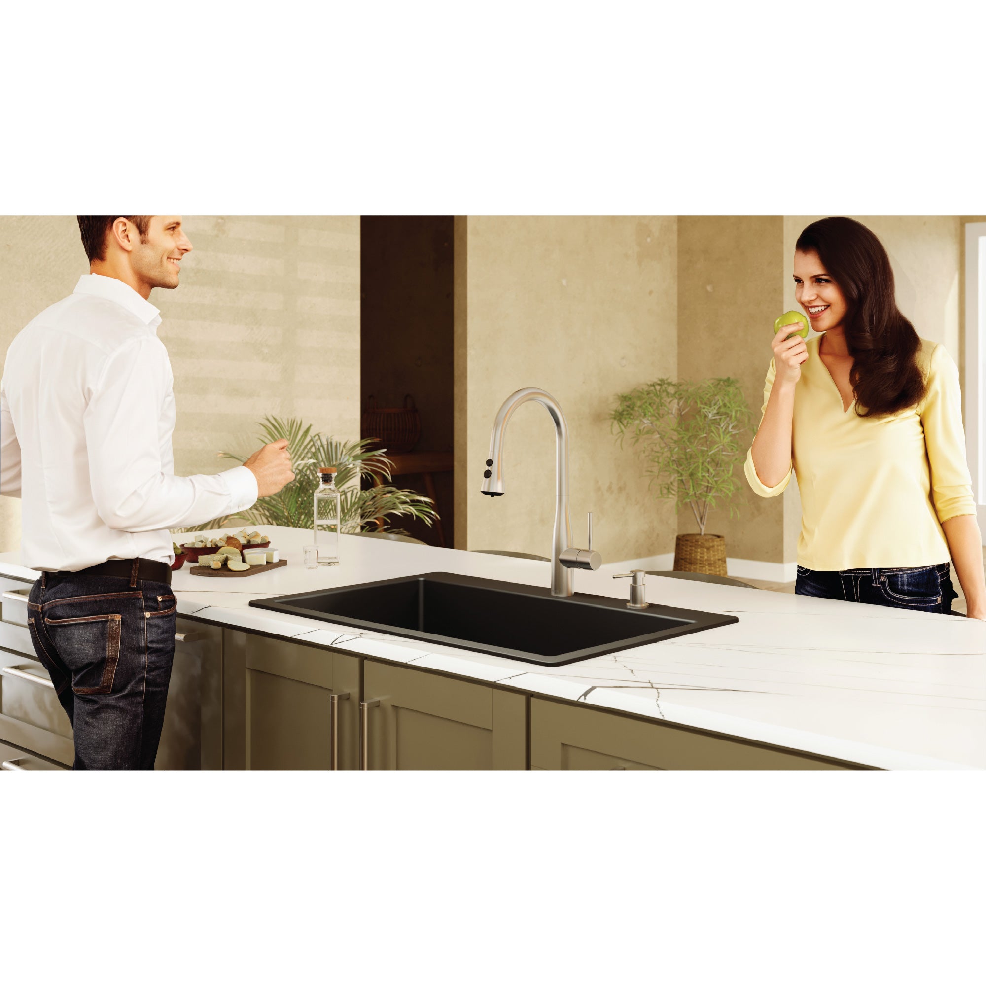Alternative View of Karran 33" Drop In/Topmount Quartz Composite Kitchen Sink, Black, QT-812-BL