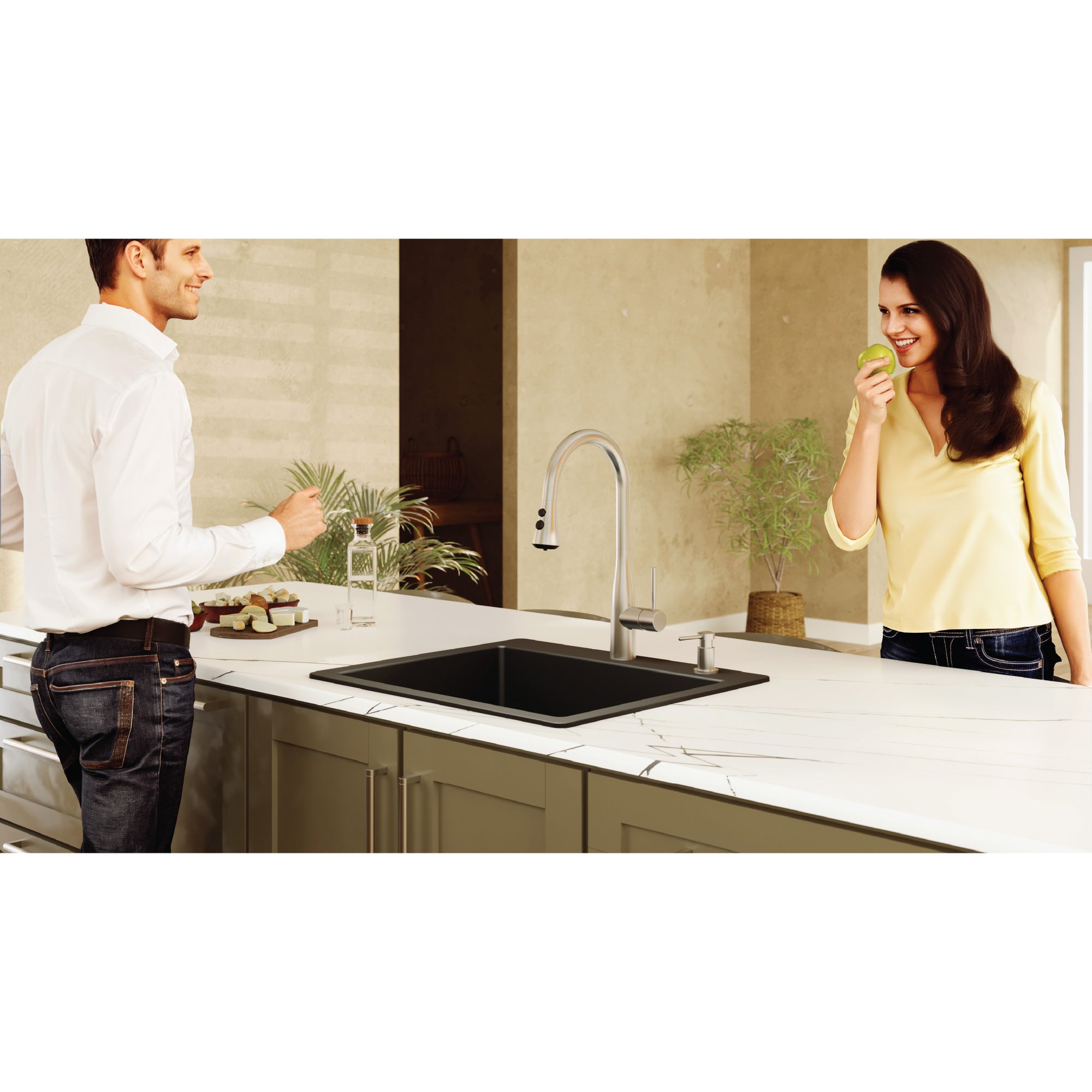 Alternative View of Karran 25" Drop In/Topmount Quartz Composite Kitchen Sink, Black, QT-820-BL