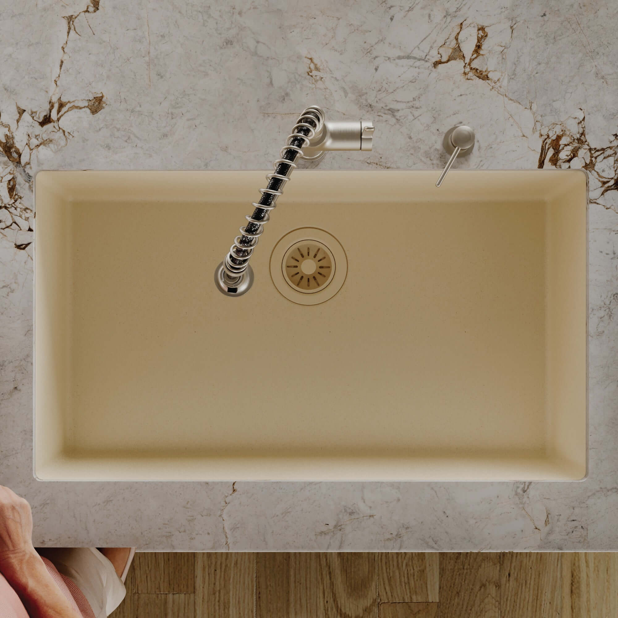 Alternative View of Karran 32" Undermount Quartz Composite Kitchen Sink, Bisque, QU-812-BI