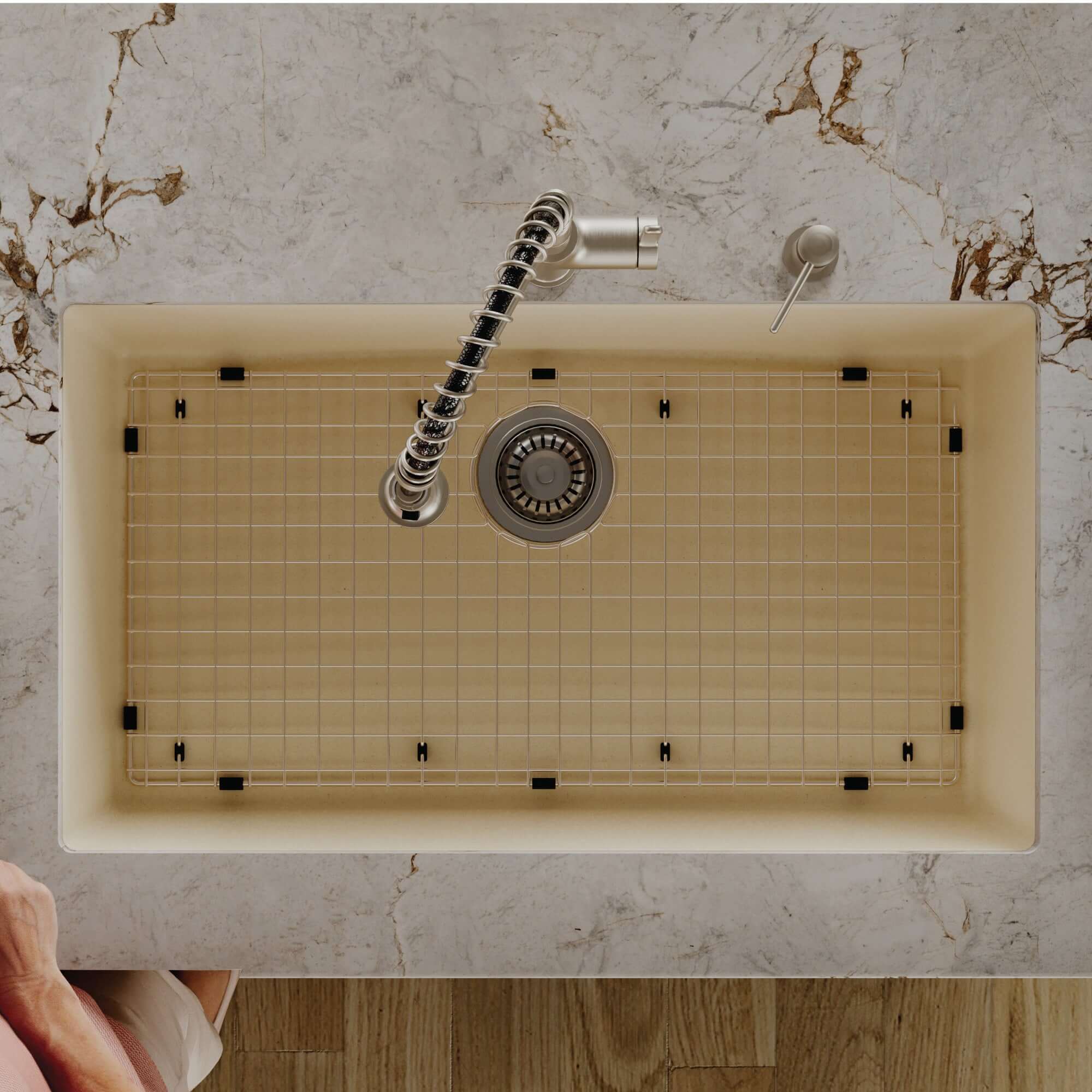 Alternative View of Karran 32" Undermount Quartz Composite Kitchen Sink with Accessories, Bisque, QU-812-BI-PK1