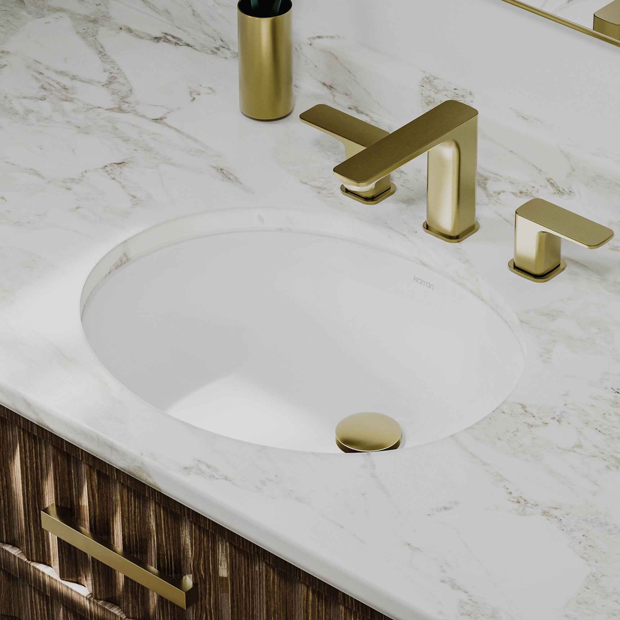 Karran 19 oval bathroom sink white lifestyle image