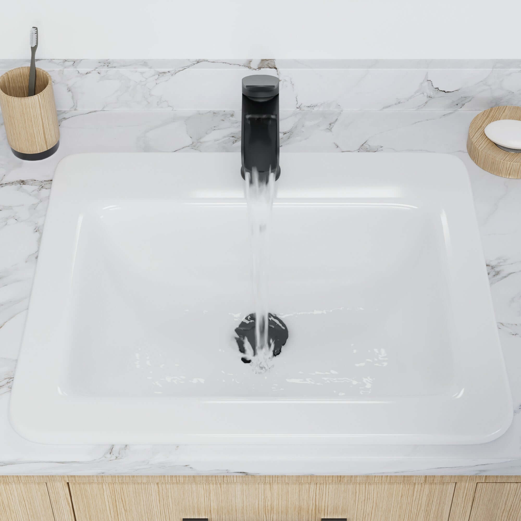 Karran Valera 18.125" x 21.25" Rectangular Drop In/Topmount Vitreous China ADA Bathroom Sink, White, VC-204-WH
