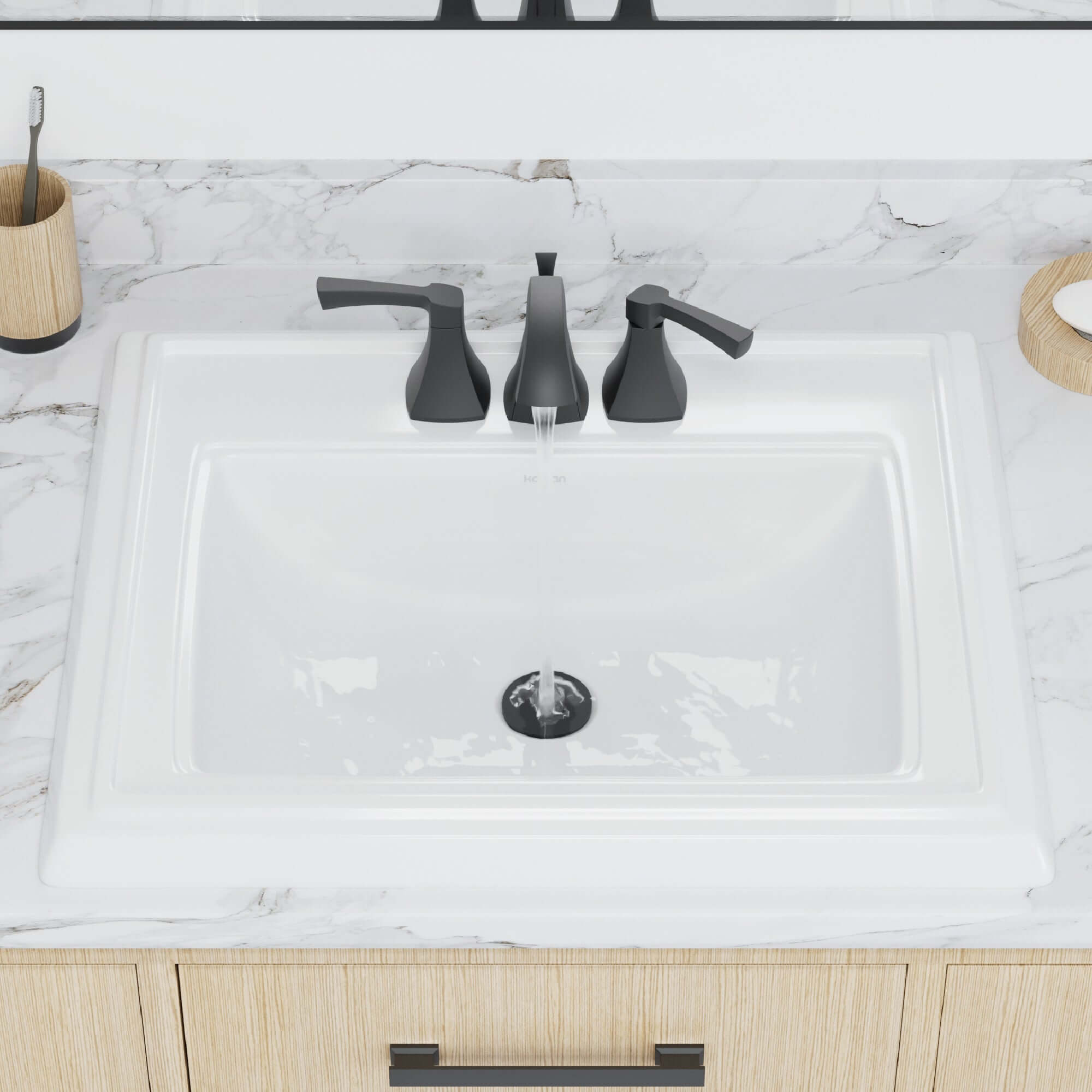 Karran Valera 18.25" x 23" Rectangular Drop In/Topmount Vitreous China ADA Bathroom Sink, White, VC-208-WH