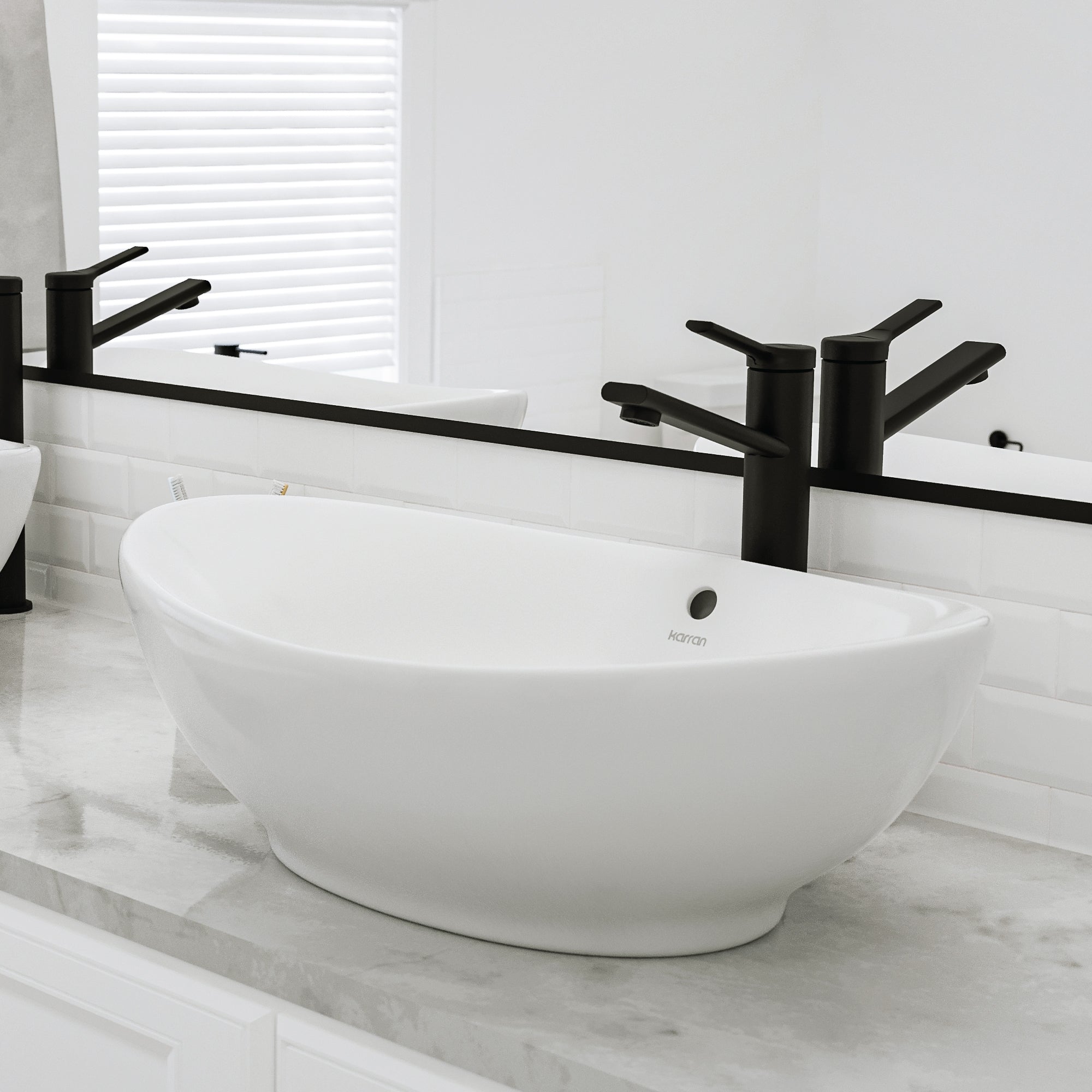 Alternative View of Karran Valera 22.875" x 14.875" x 4.5" Oval Vessel Vitreous China ADA Bathroom Sink, White, VC-301-WH