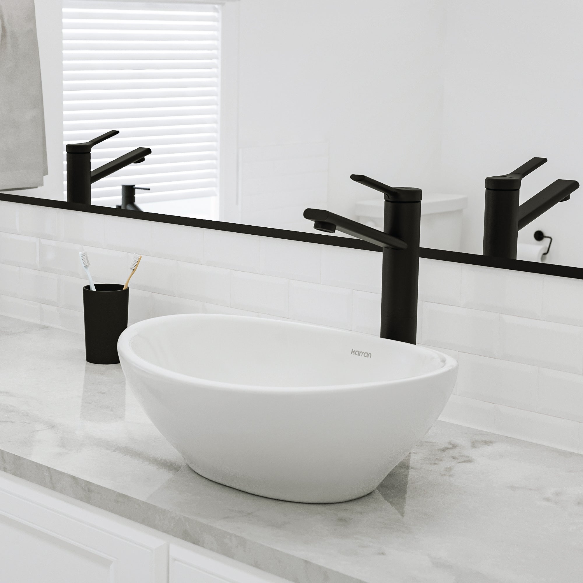 Alternative View of Karran Valera 15.5" x 13.25" x 4.5" Oval Vessel Vitreous China ADA Bathroom Sink, White, VC-302-WH