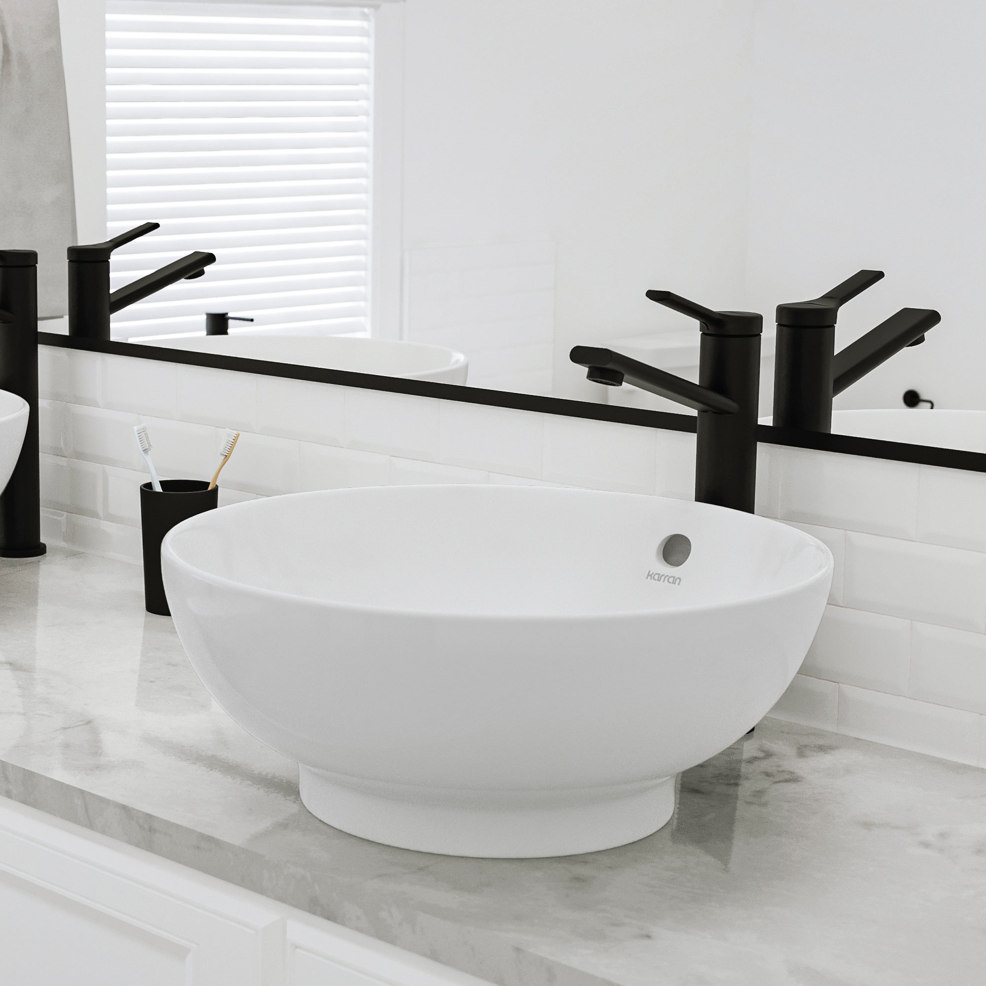 Alternative View of Karran Valera 16.625" x 16.625" x 5" Round Vessel Vitreous China ADA Bathroom Sink, White, VC-410-WH