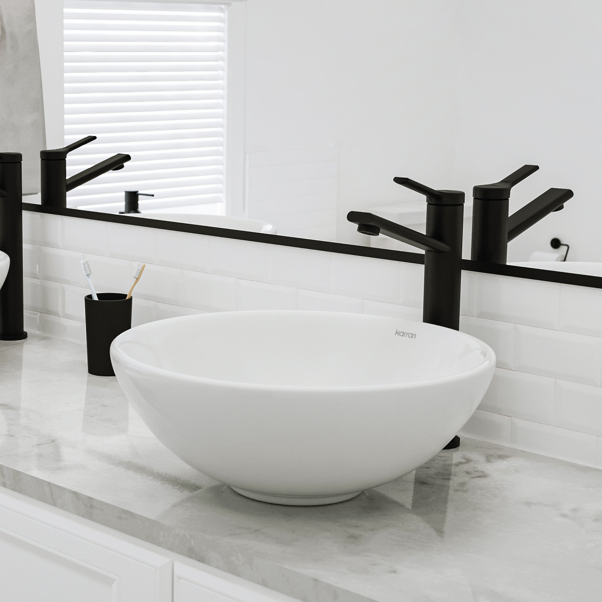 Alternative View of Karran Valera 15.5" x 15.5" x 5" Round Vessel Vitreous China ADA Bathroom Sink, White, VC-411-WH