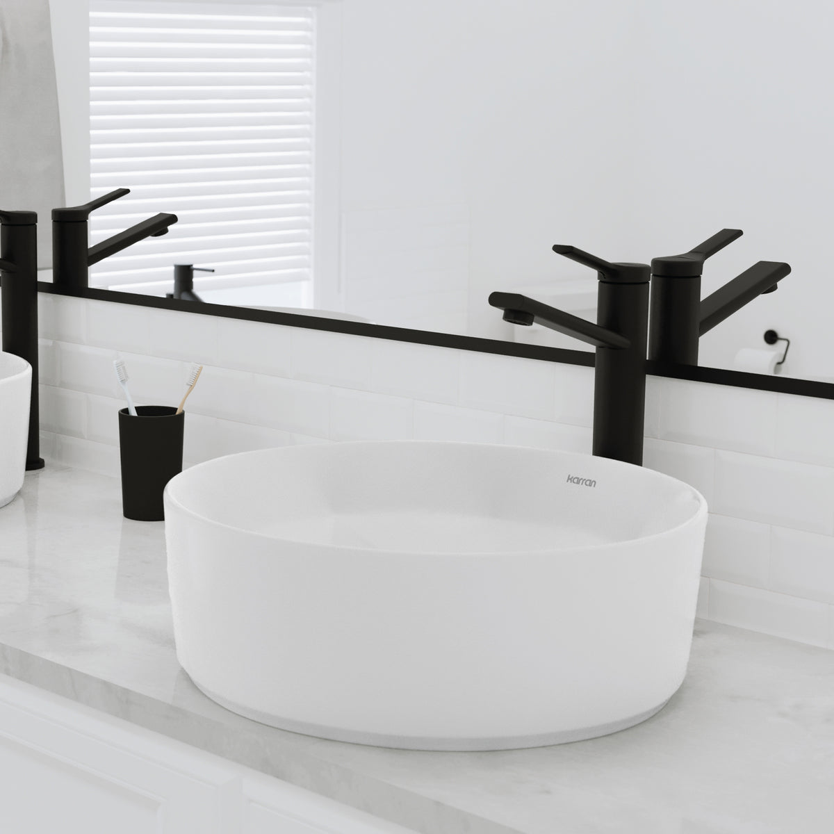 Alternative View of Karran Valera 16" x 16" x 4.5" Round Vessel Vitreous China ADA Bathroom Sink, White, VC-421-WH