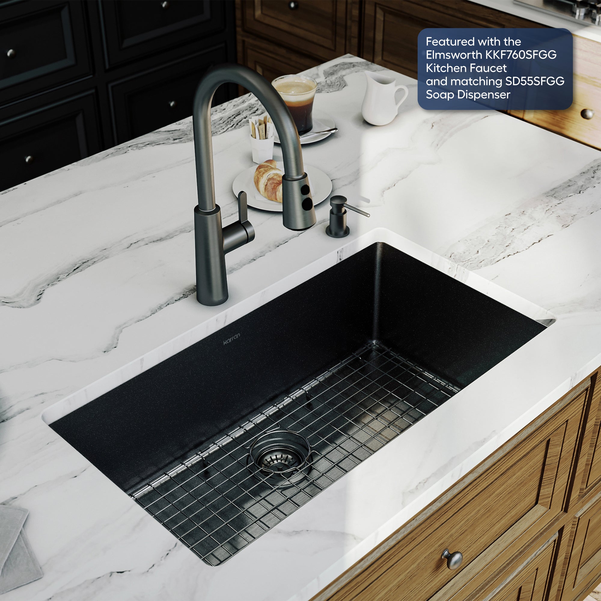 Karran elite 32 stainless steel kitchen sink gunmetal black lifestyle image