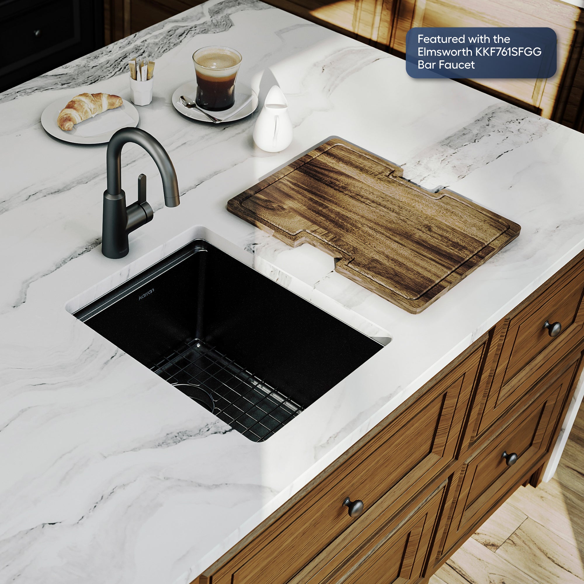 Karran elite workstation 15 stainless steel kitchen sink gunmetal black lifestyle image