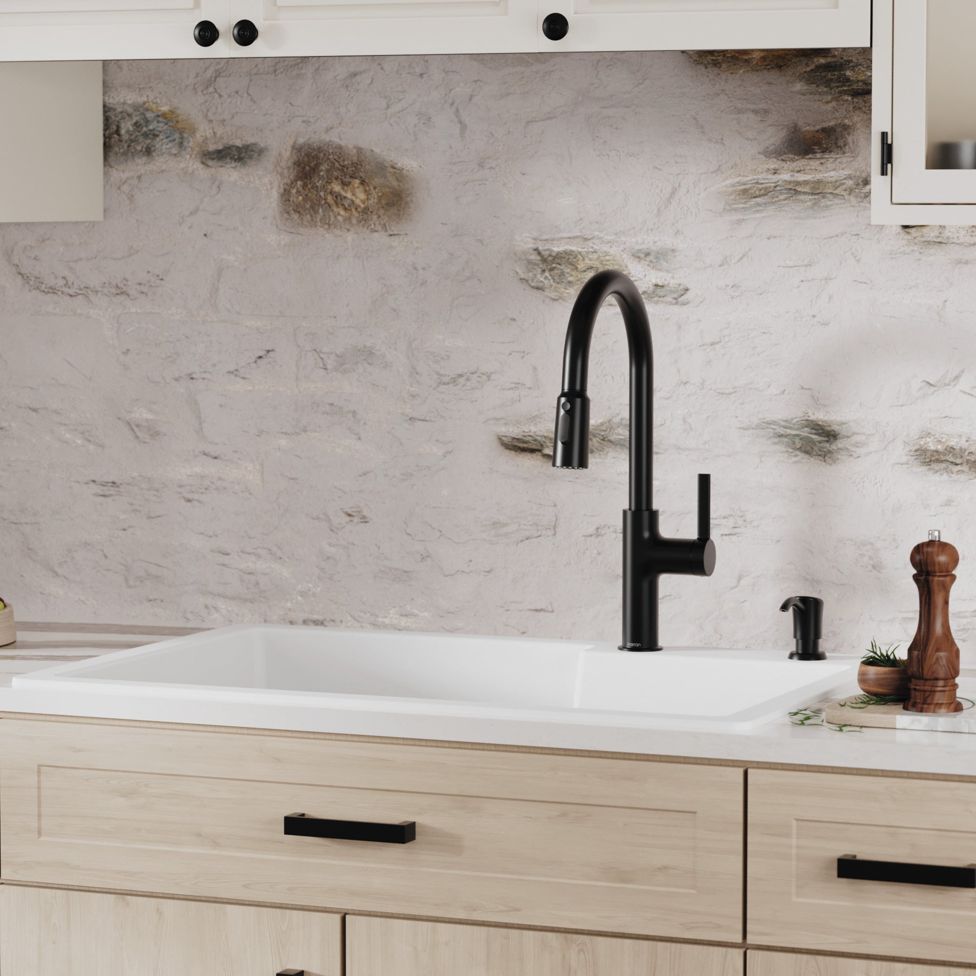 Alternative View of Karran 33" Drop In/Topmount Quartz Composite Kitchen Sink with Accessories, 60/40 Double Bowl, White, QT-811-WH-PK1