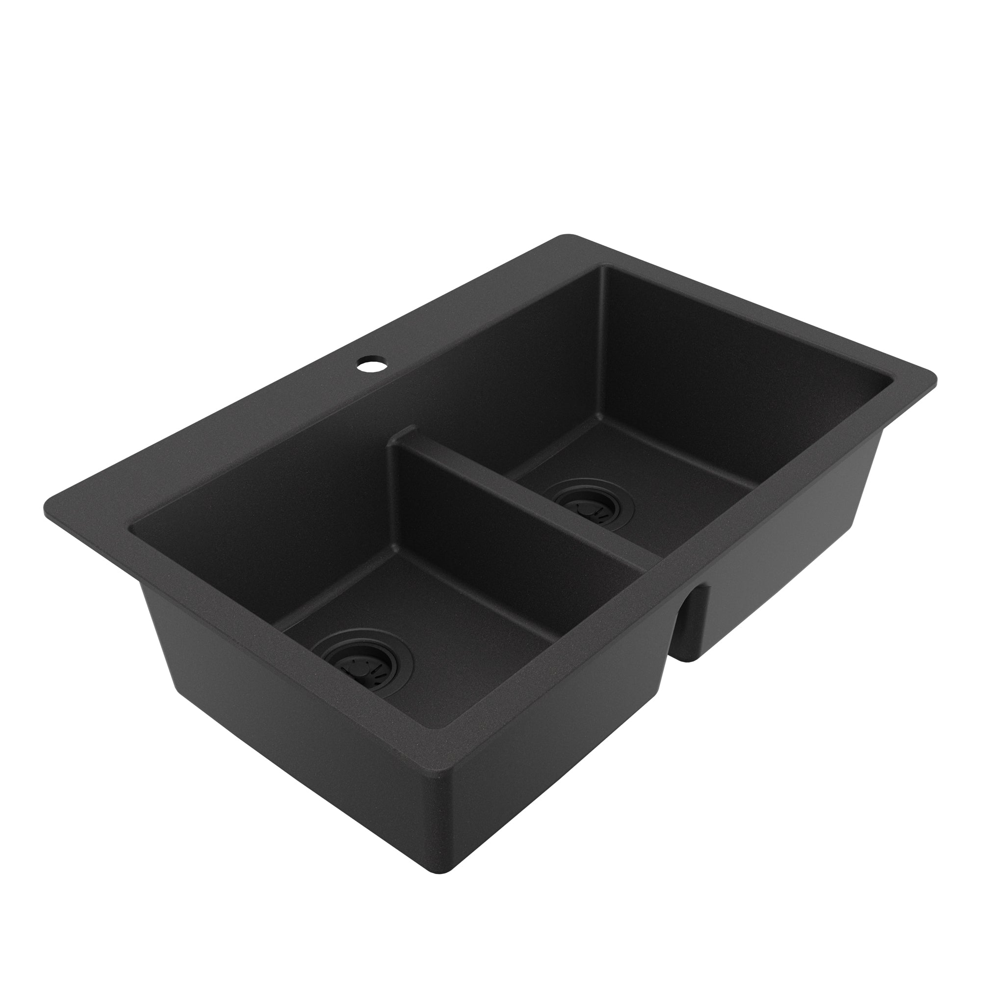 Alternative View of Karran 33" Drop In/Topmount Quartz Composite Kitchen Sink, 50/50 Double Bowl, Black, QT-810-BL