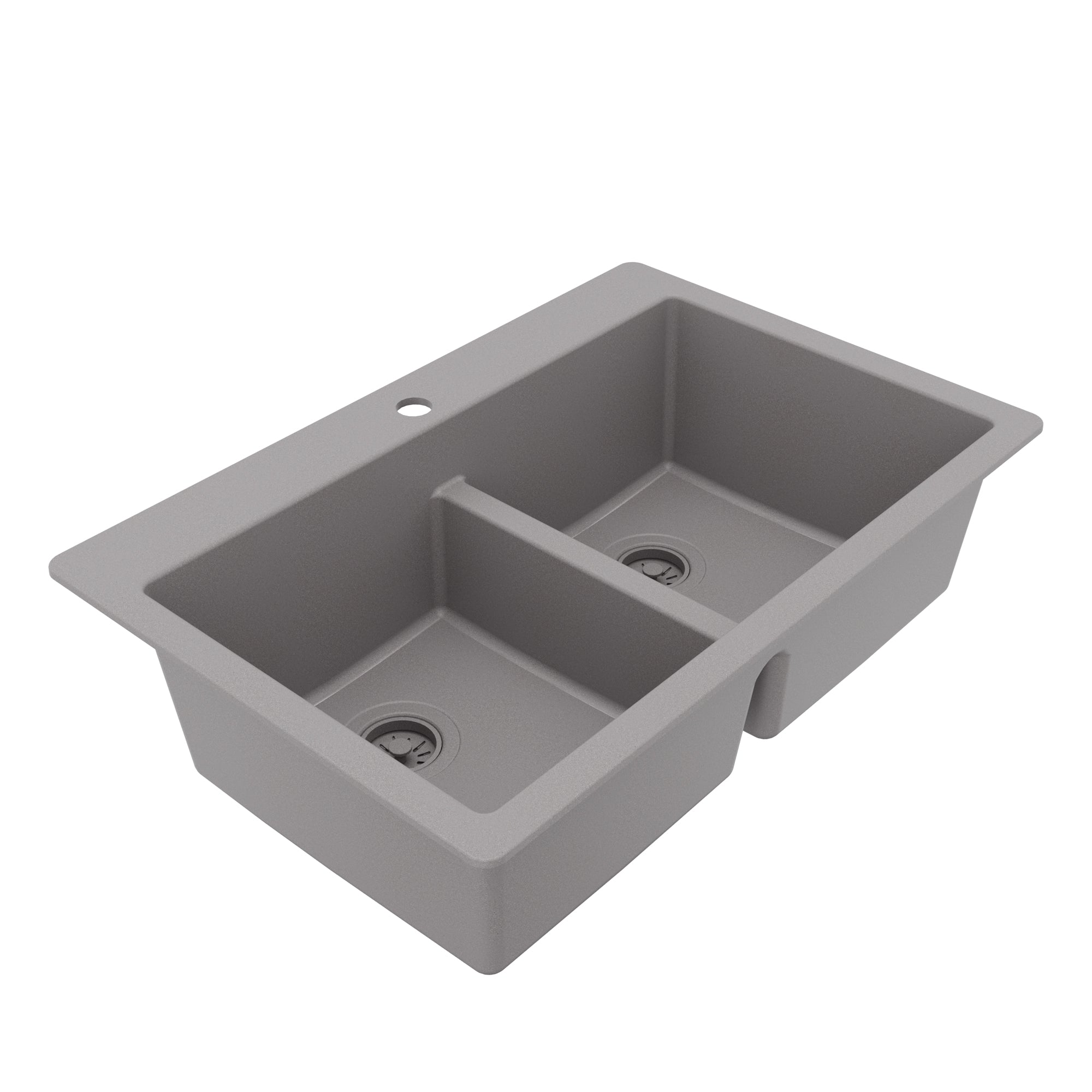 Alternative View of Karran 33" Drop In/Topmount Quartz Composite Kitchen Sink, 50/50 Double Bowl, Grey, QT-810-GR
