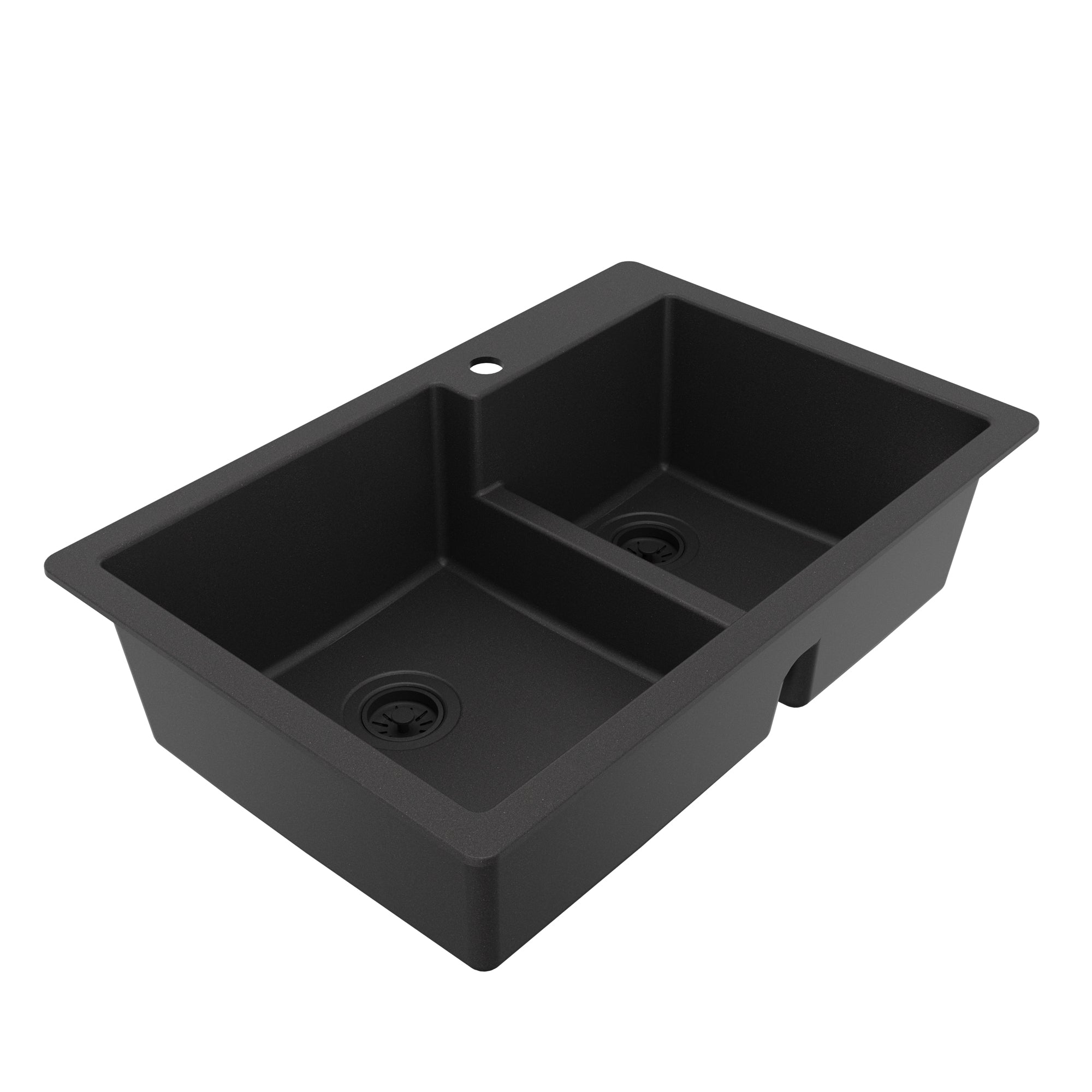 Alternative View of Karran 33" Drop In/Topmount Quartz Composite Kitchen Sink, 60/40 Double Bowl, Black, QT-811-BL