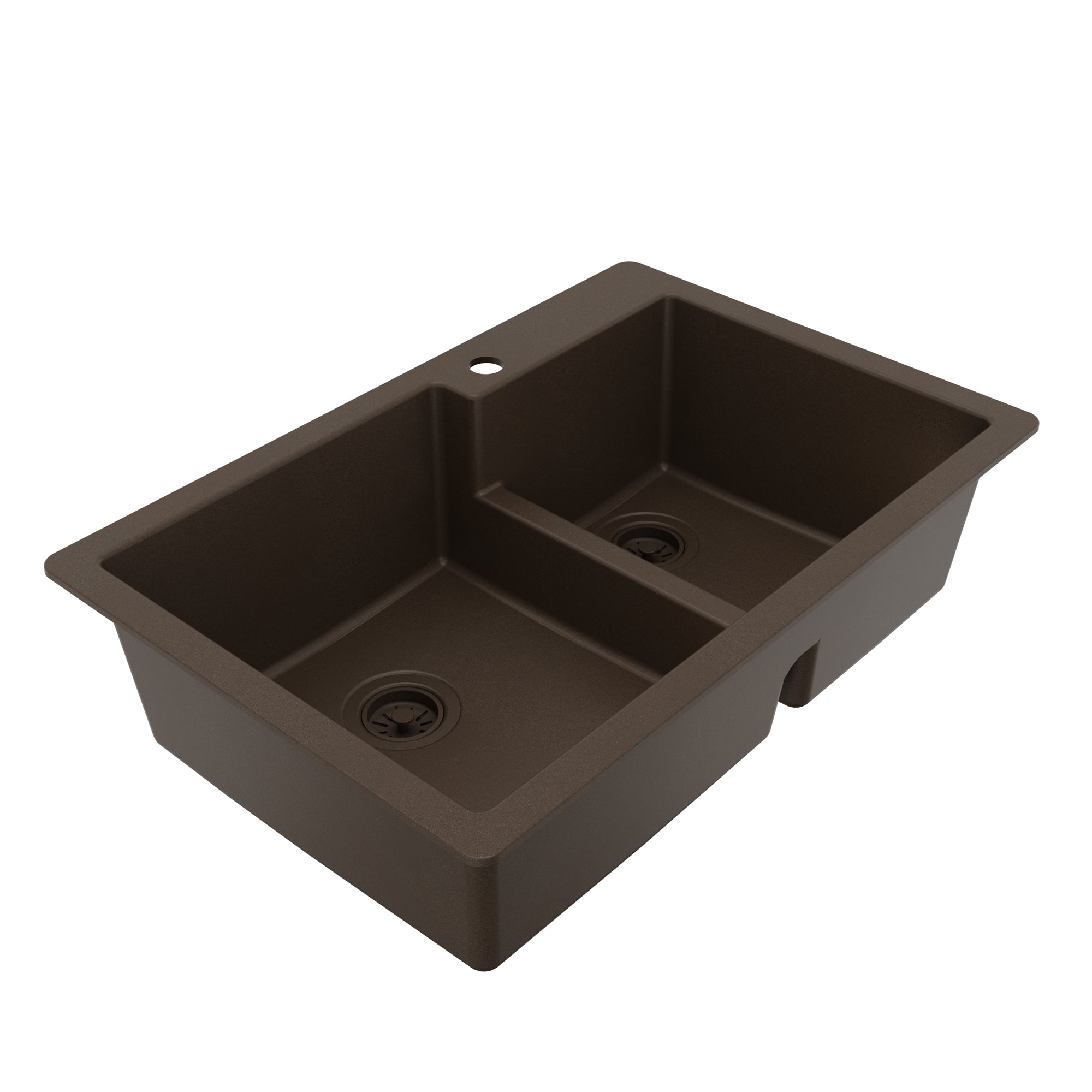 Alternative View of Karran 33" Drop In/Topmount Quartz Composite Kitchen Sink, 60/40 Double Bowl, Brown, QT-811-BR