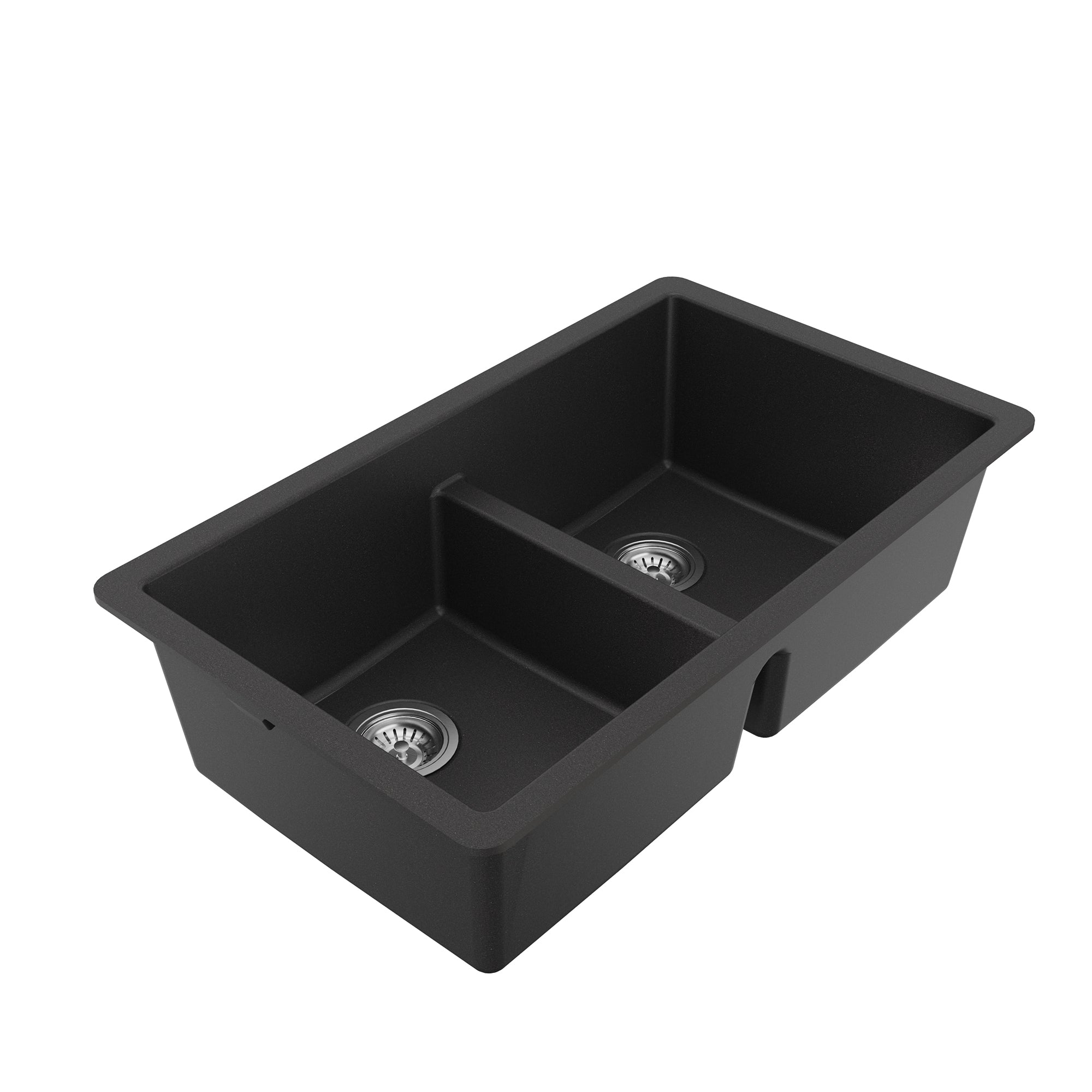 Alternative View of Karran 32" Undermount Quartz Composite Kitchen Sink with Accessories, 50/50 Double Bowl, Black, QU-810-BL-PK1