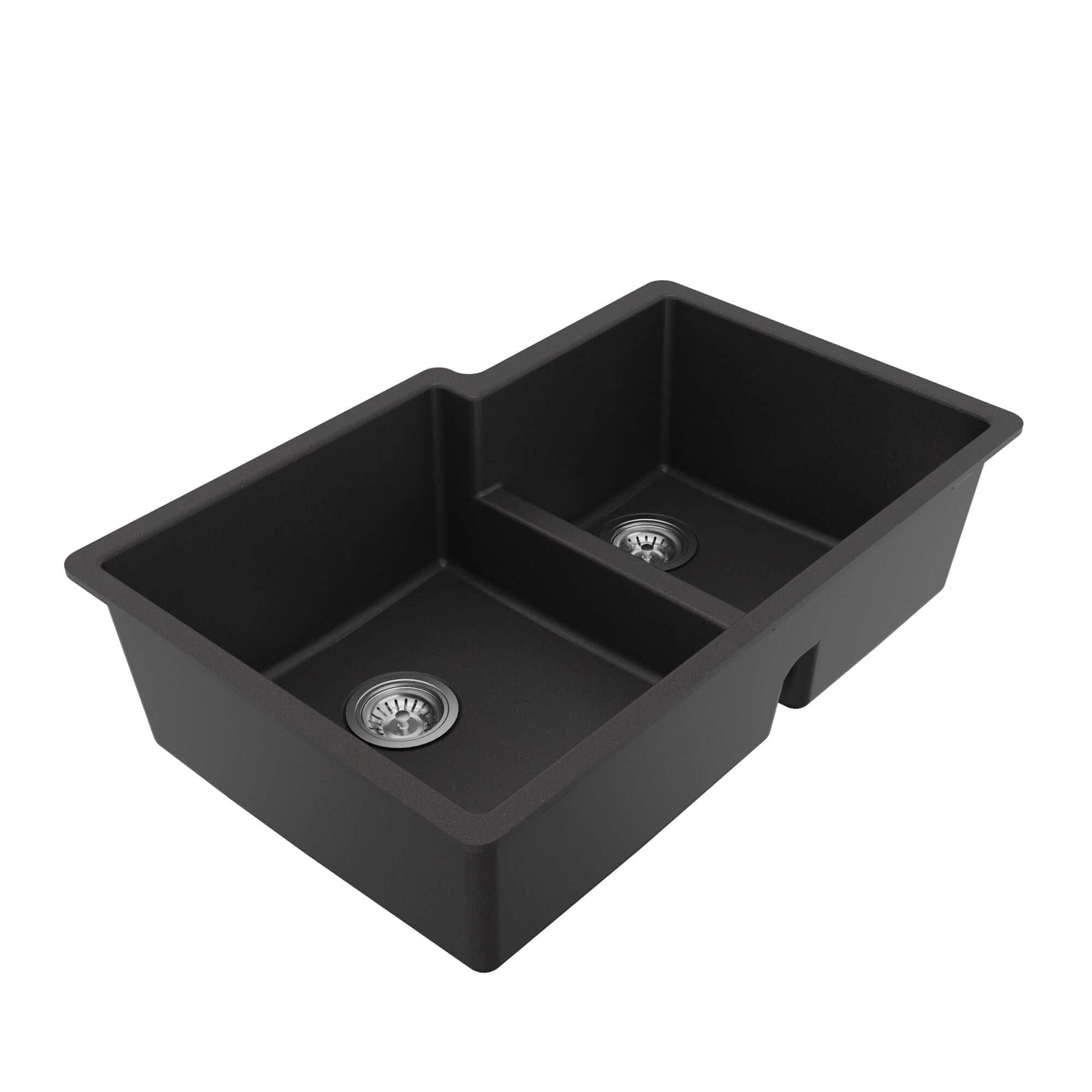 Alternative View of Karran 32" Undermount Quartz Composite Kitchen Sink with Accessories, 60/40 Double Bowl, Black, QU-811-BL-PK1