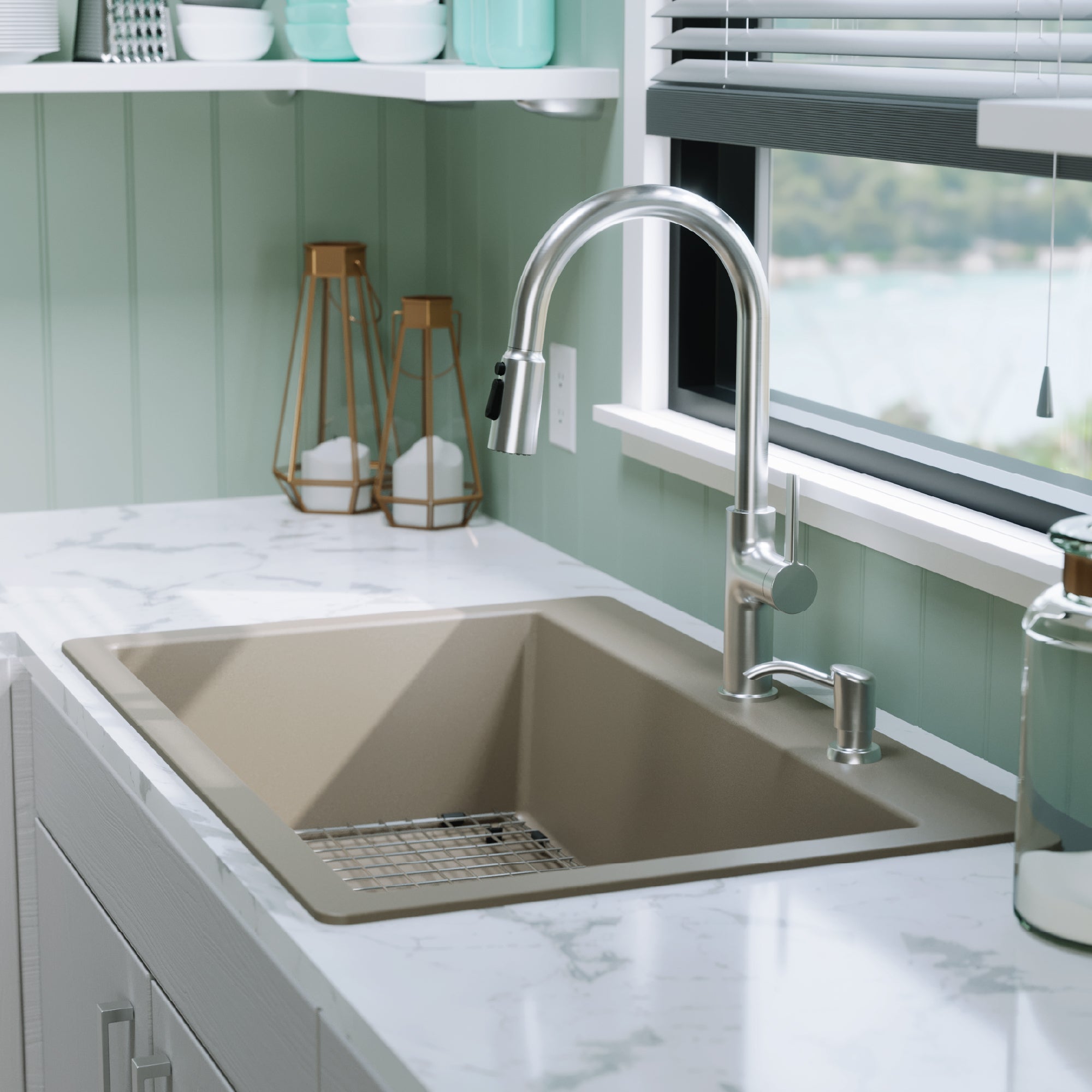 Alternative View of Karran 33" Drop In/Topmount Quartz Composite Kitchen Sink with Accessories, Concrete, QT-812-CN-PK1