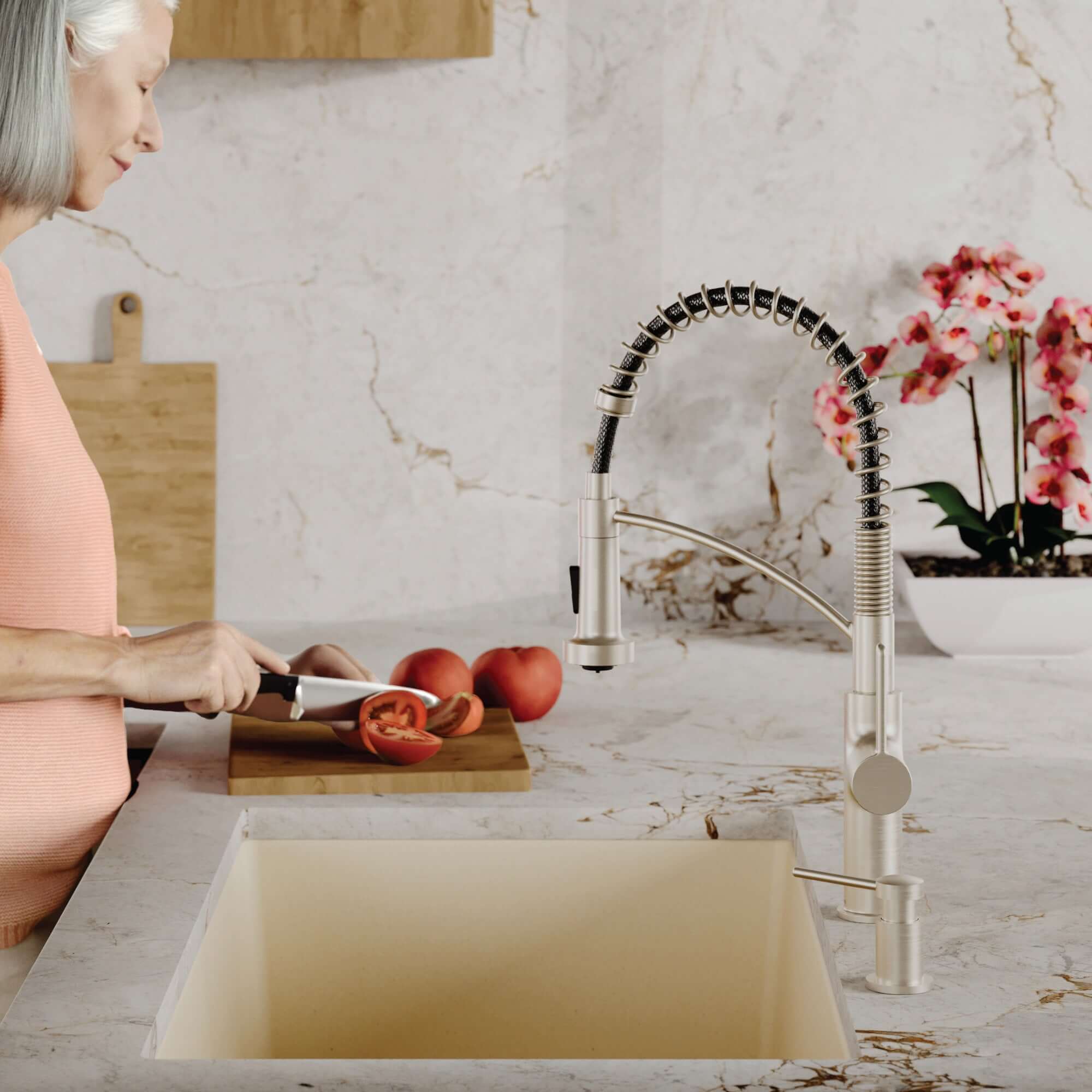 Alternative View of Karran 32" Undermount Quartz Composite Kitchen Sink with Accessories, Bisque, QU-812-BI-PK1