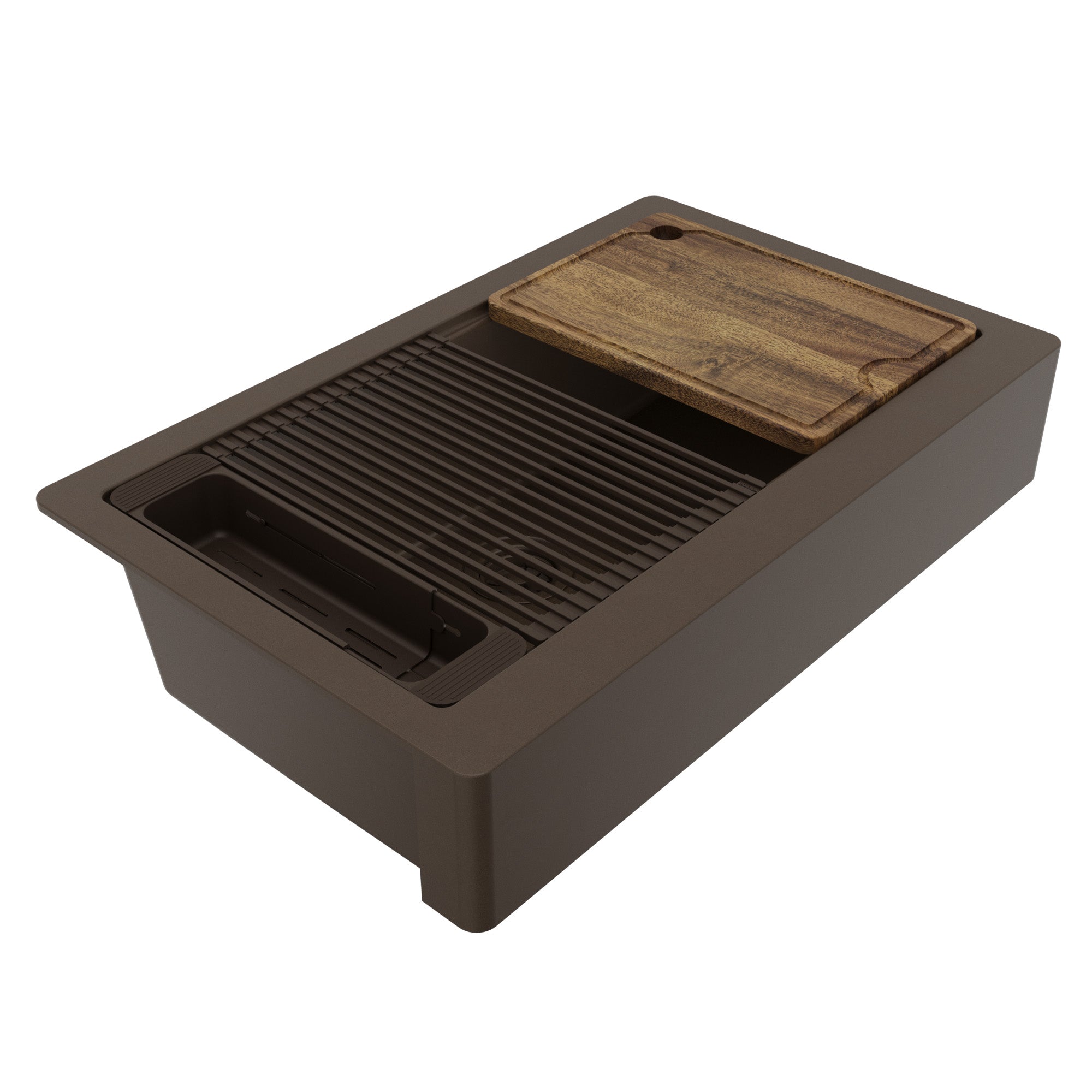 Karran 34 quartz composite retrofit workstation farmhouse sink brown product image