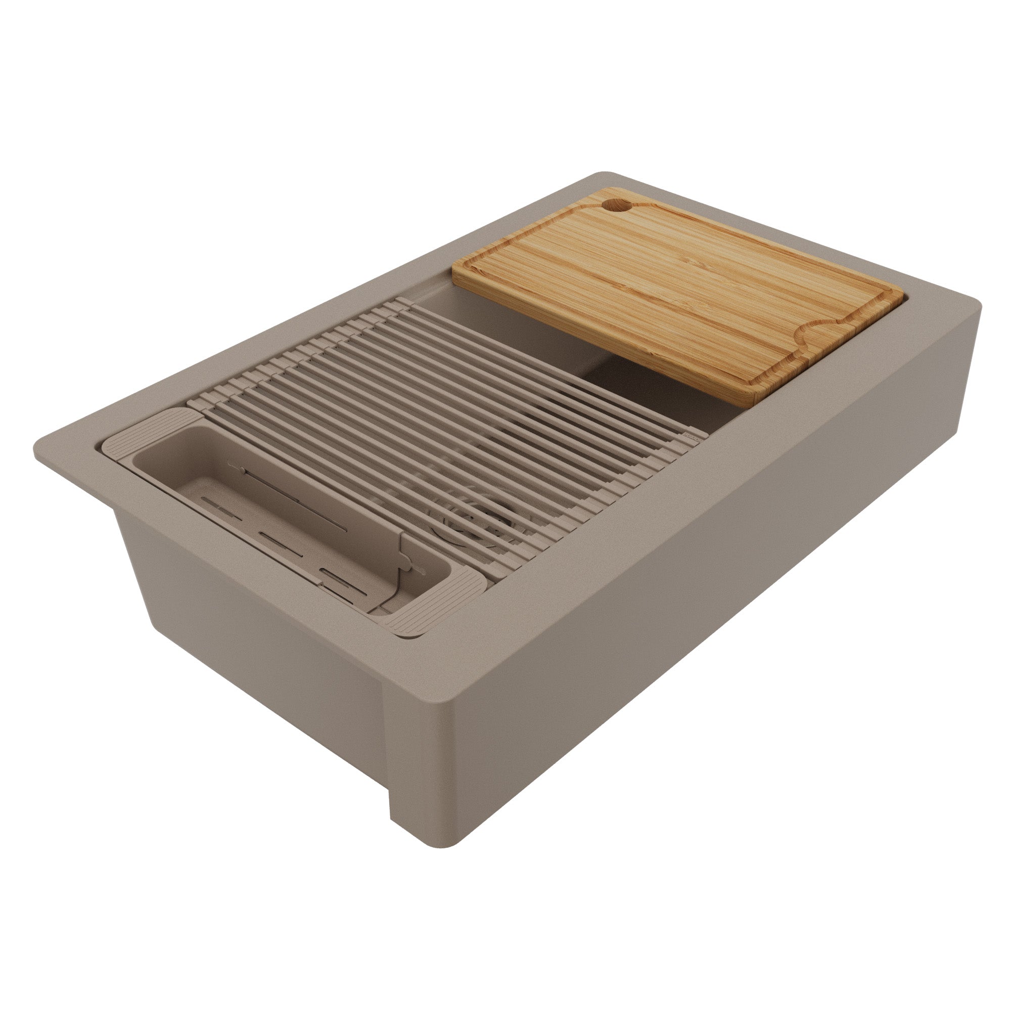 Karran 34 quartz composite retrofit workstation farmhouse sink concrete product image