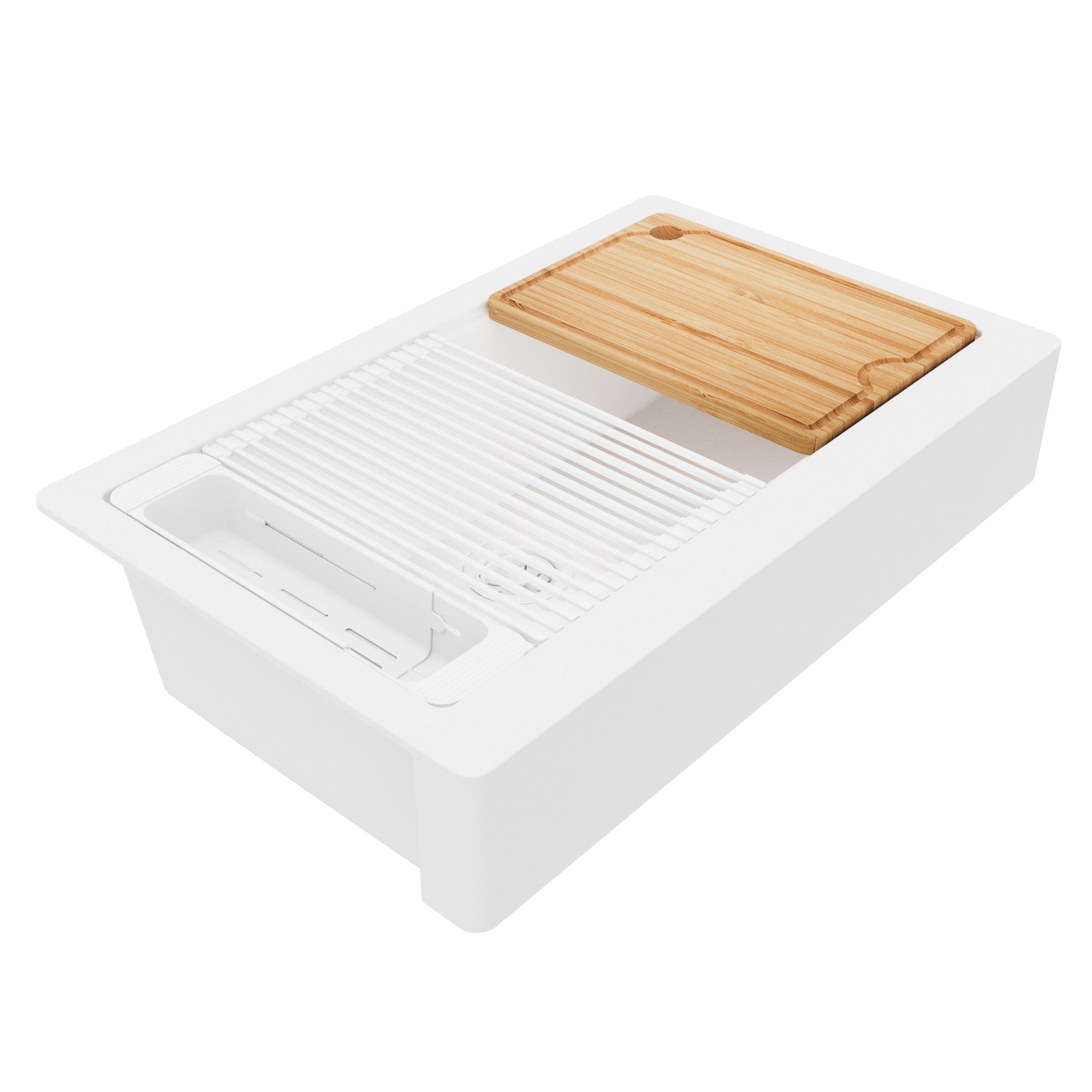 Karran 34 quartz composite retrofit workstation farmhouse sink white product image