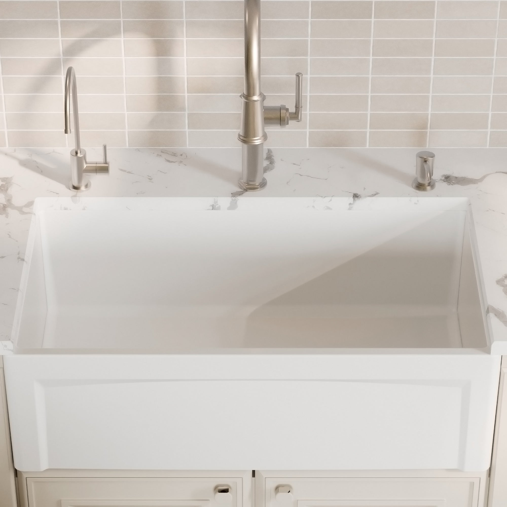 Alternative View of Karran Fireclay 33" Fireclay Farmhouse Sink with Accessories, White, FCP33SBWH
