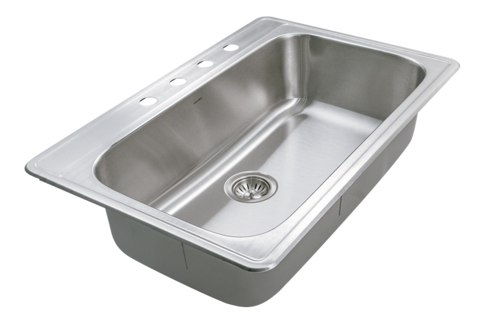 Alternate Image for Houzer Premier 33 inch Stainless Steel Drop-in Topmount 4-hole Single Bowl Kitchen Sink with Strainer & Grid - 18 Gauge, PGS-3122-4-C