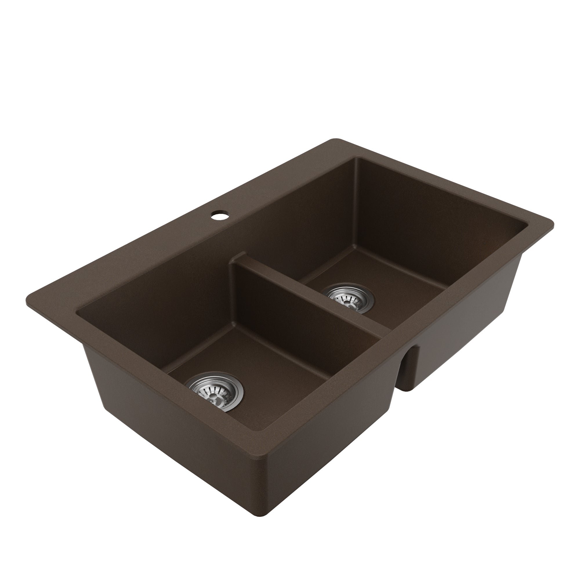 Alternative View of Karran 33" Drop In/Topmount Quartz Composite Kitchen Sink with Accessories, 50/50 Double Bowl, Brown, QT-810-BR-PK1