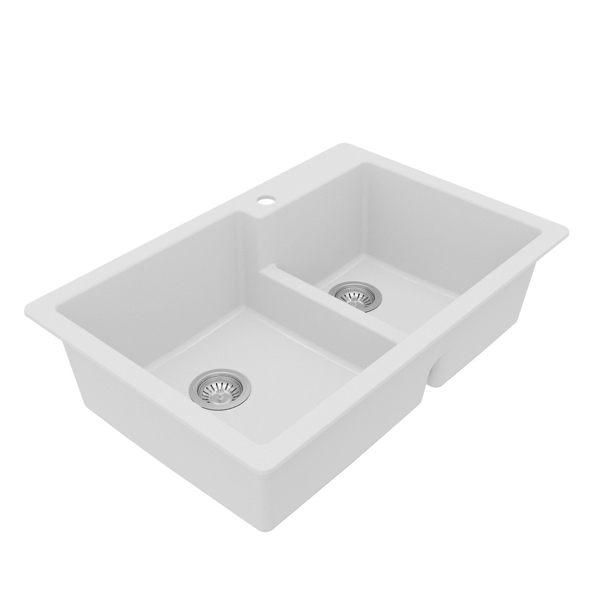Alternative View of Karran 33" Drop In/Topmount Quartz Composite Kitchen Sink with Accessories, 60/40 Double Bowl, White, QT-811-WH-PK1