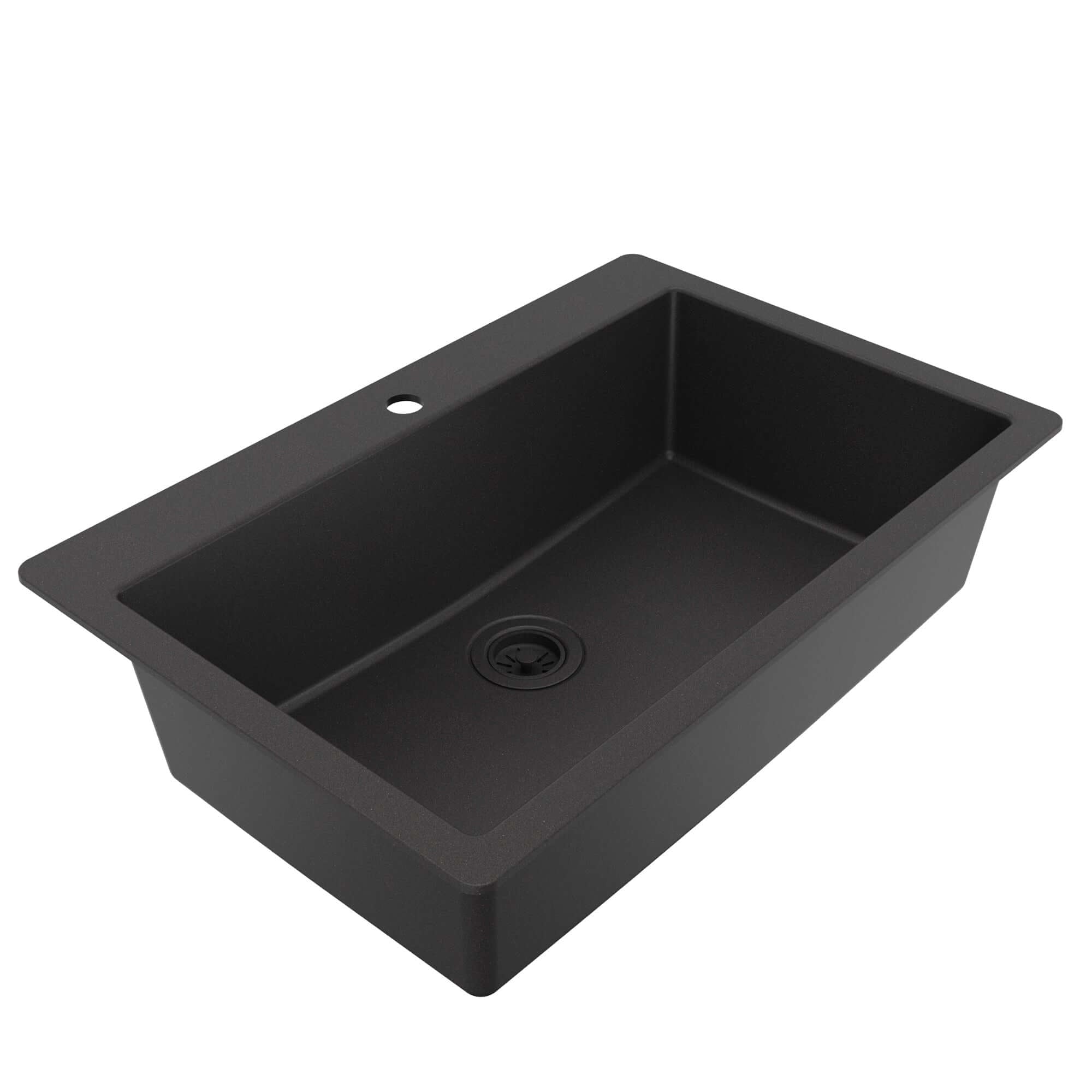 Alternative View of Karran 33" Drop In/Topmount Quartz Composite Kitchen Sink, Black, QT-812-BL