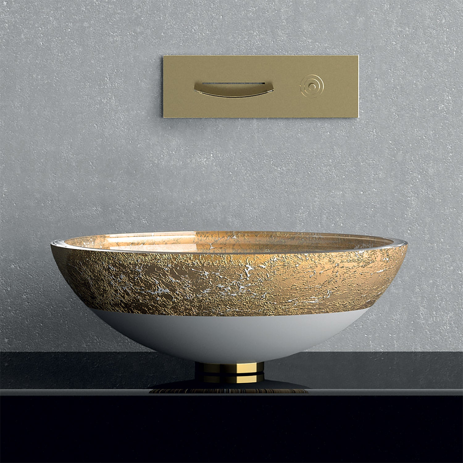 MaestroBath 17" Camelia Flare Teck44 Vessel ADA Oval Bathroom Sink, White Gold, Crystal, Matt White Gold, ATE-CA4-WHG