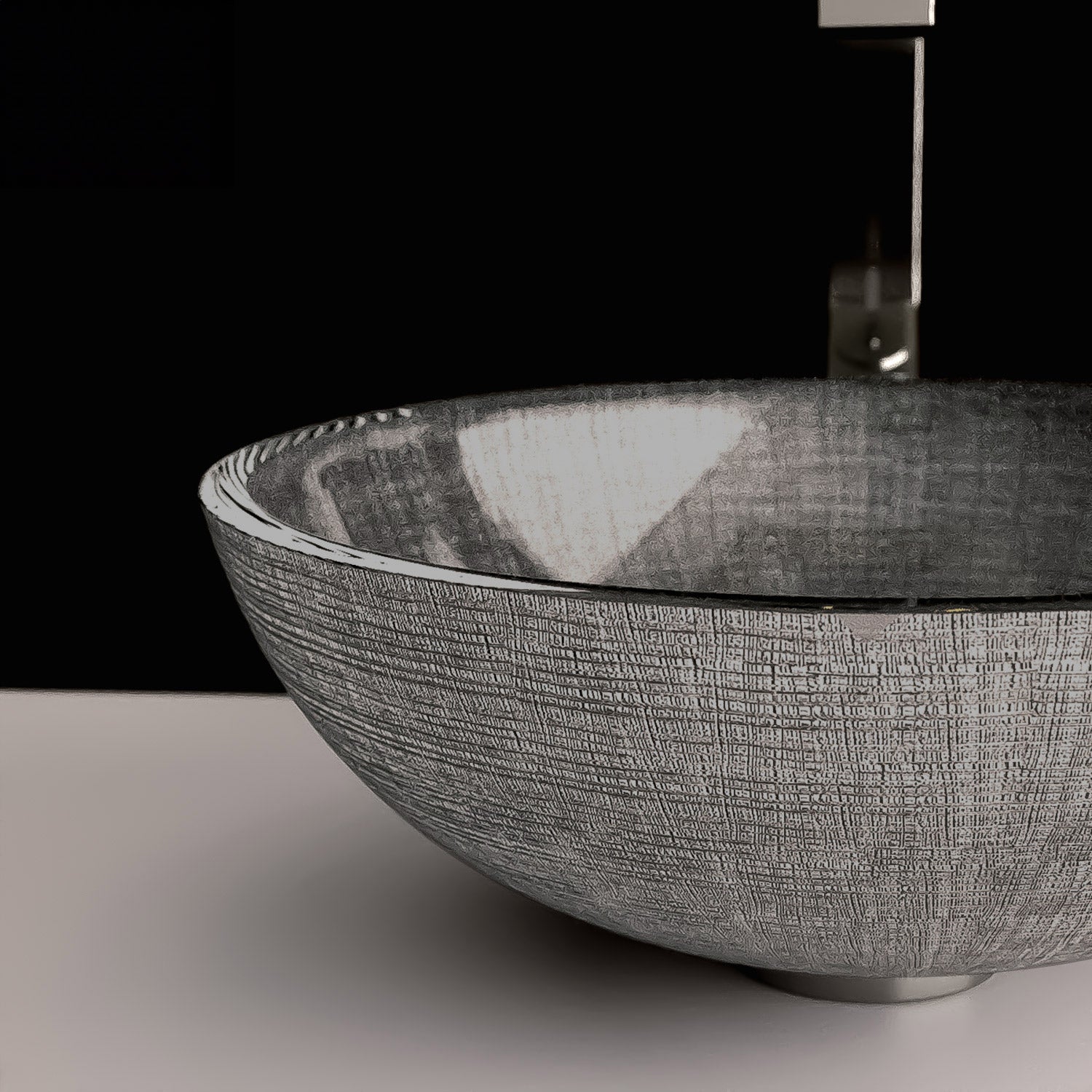 MaestroBath 17" Monarca Glass Vessel ADA Oval Bathroom Sink, Silver and Black, Crystal, Glossy Silver Black, ATE-MON-SLB
