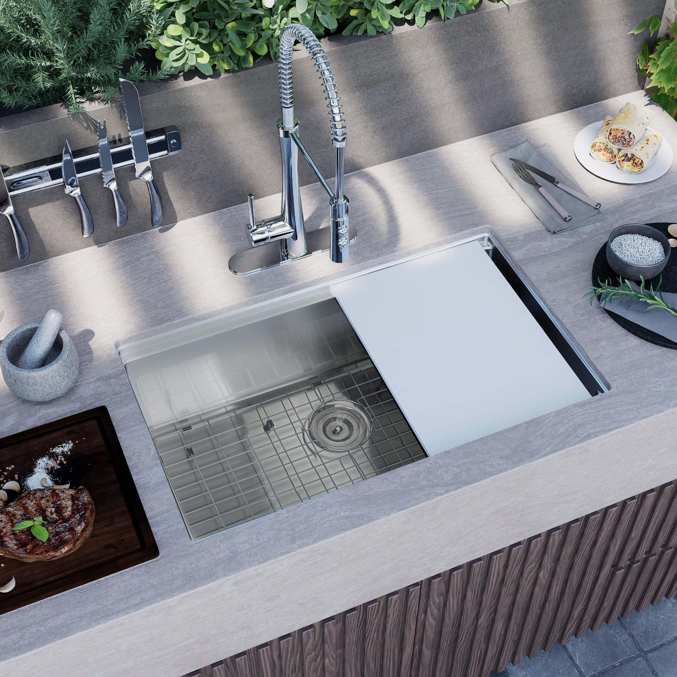 Nantucket Sinks All Weather 32" Undermount 316 Marine Grade Stainless Steel Kitchen Sink with Accessories, 16 Gauge, AW-PS-3219-16