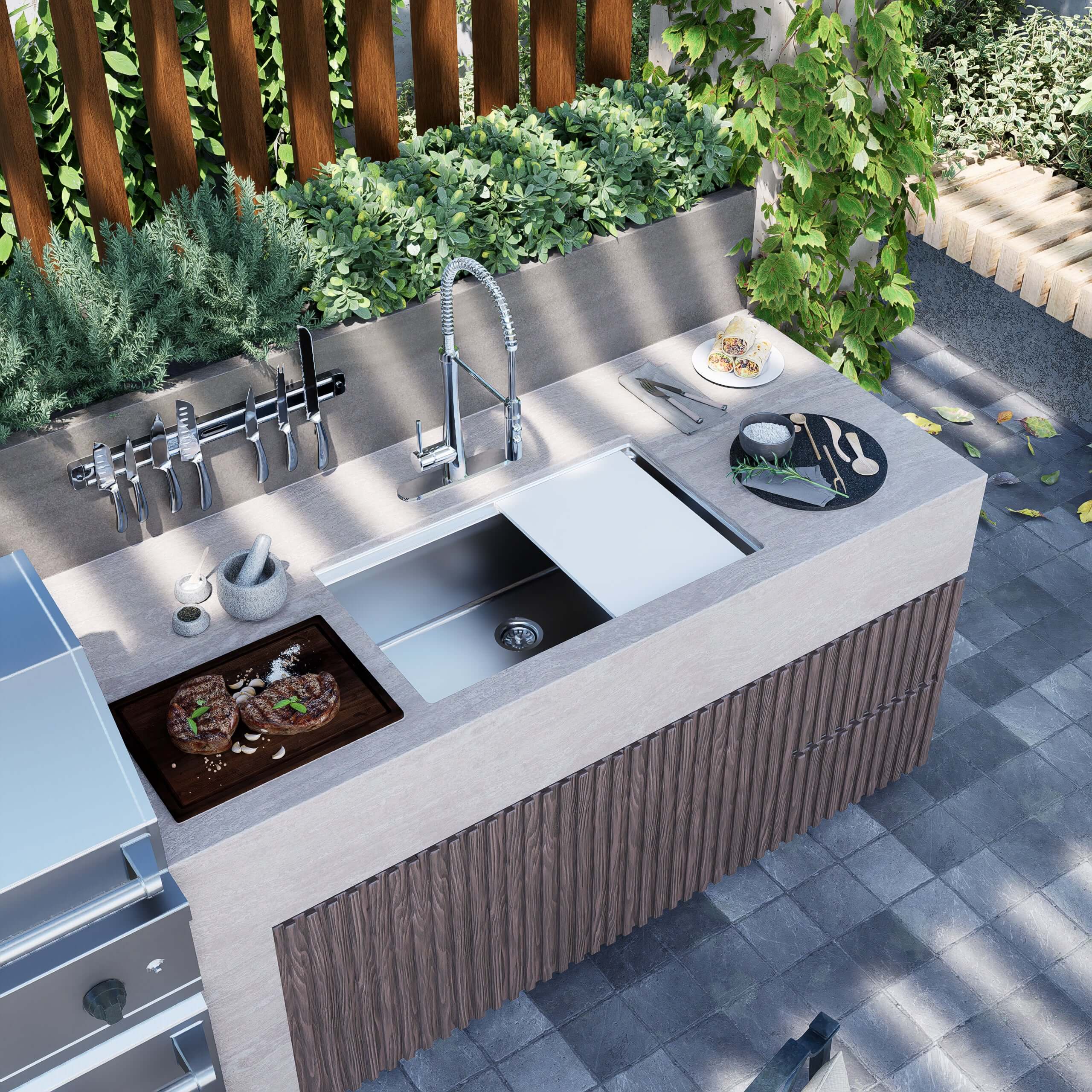 Nantucket Sinks All Weather 32" Undermount 316 Marine Grade Stainless Steel Kitchen Sink with Accessories, 16 Gauge, AW-PS-3219-16