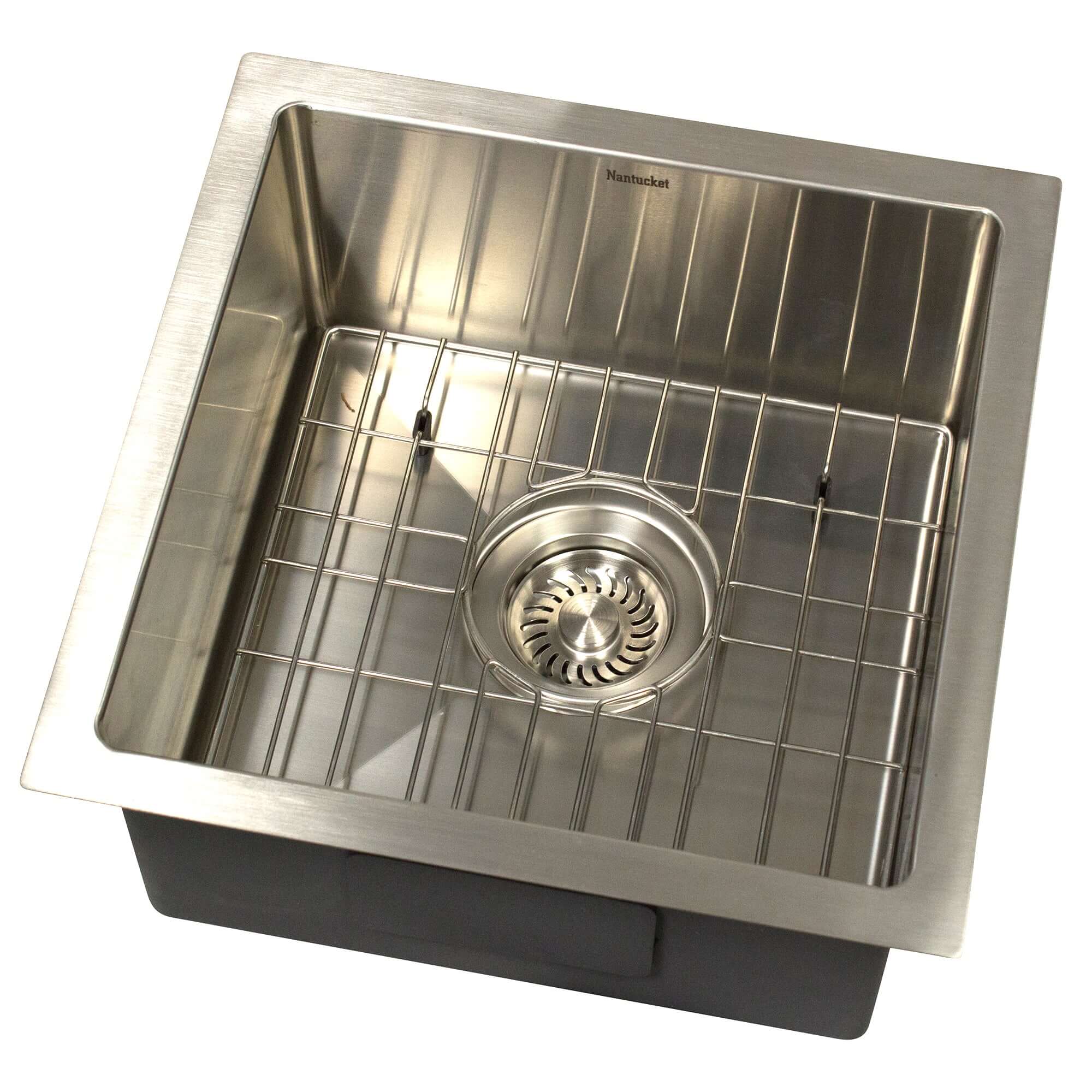 Nantucket Sinks All Weather 15" Undermount 316 Marine Grade Stainless Steel Kitchen Sink with Accessories, 16 Gauge, AW1515-16