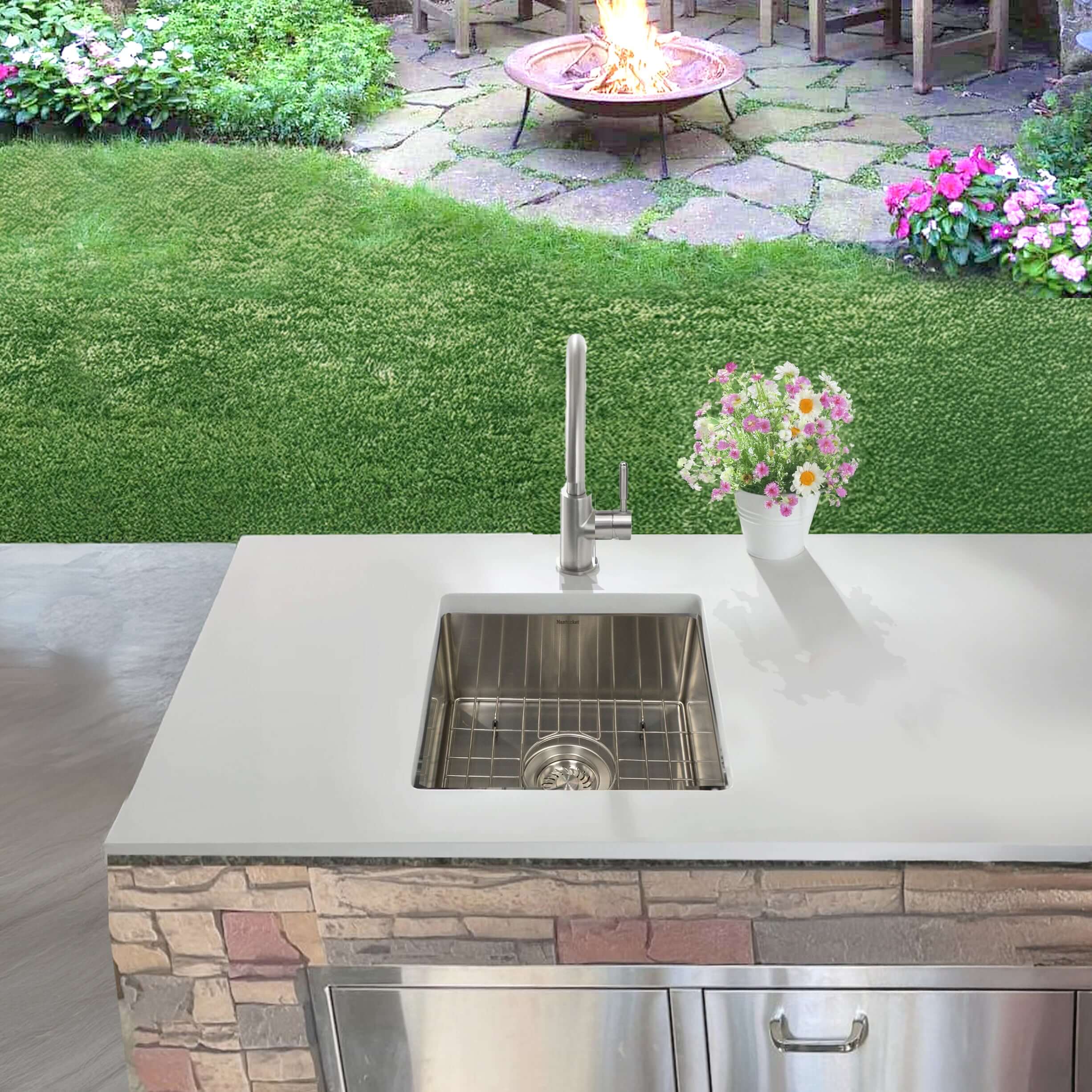 Nantucket sinks all weather 15 316 marine grade stainless steel kitchen sink with accessories 16 gauge lifestyle image