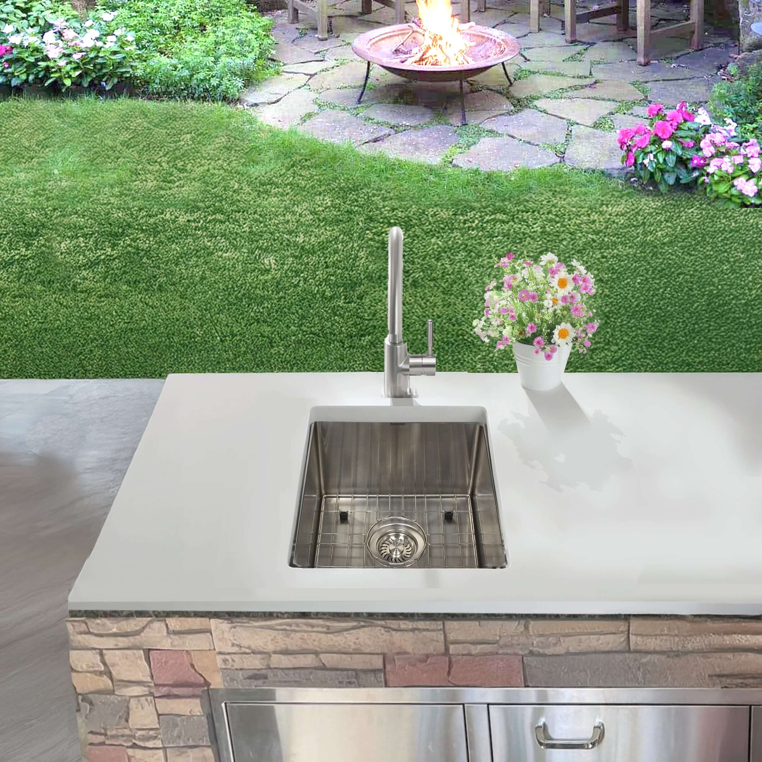 Nantucket Sinks All Weather 15" Undermount 316 Marine Grade Stainless Steel Kitchen Sink with Accessories, 16 Gauge, AW1518-16