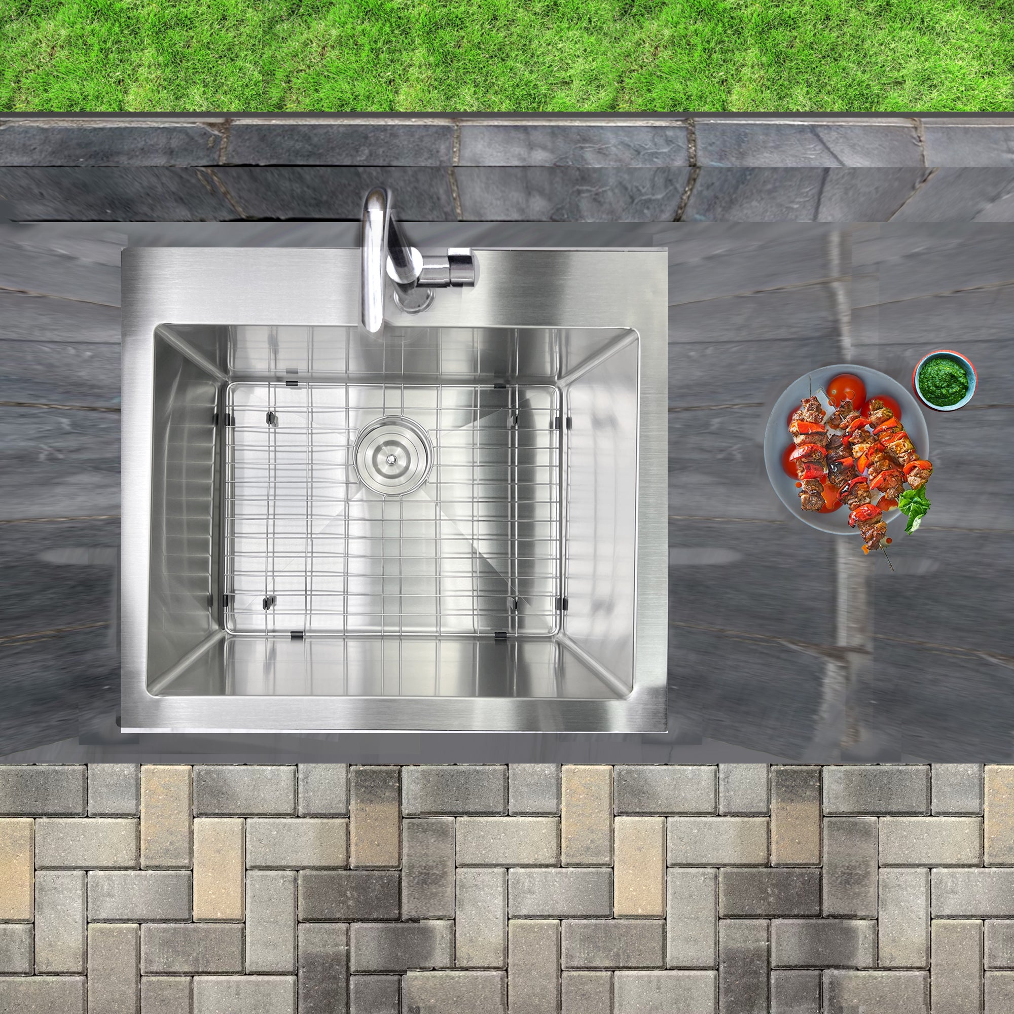 Nantucket Sinks All Weather 25" Drop In/Topmount 316 Marine Grade Stainless Steel Kitchen Sink with Accessories, 16 Gauge, AW2522-16