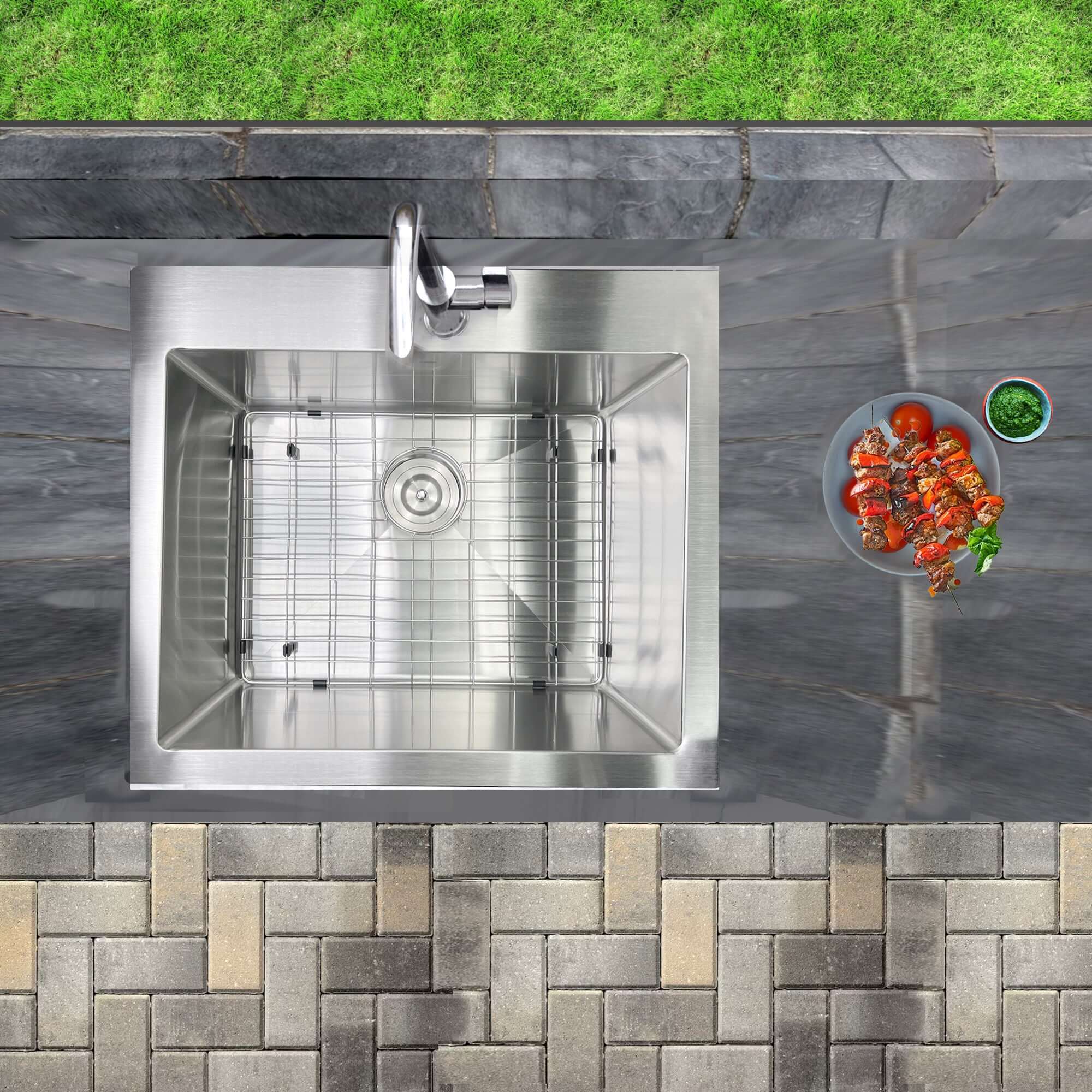 Nantucket sinks all weather 25 316 marine grade stainless steel kitchen sink with accessories 16 gauge lifestyle image