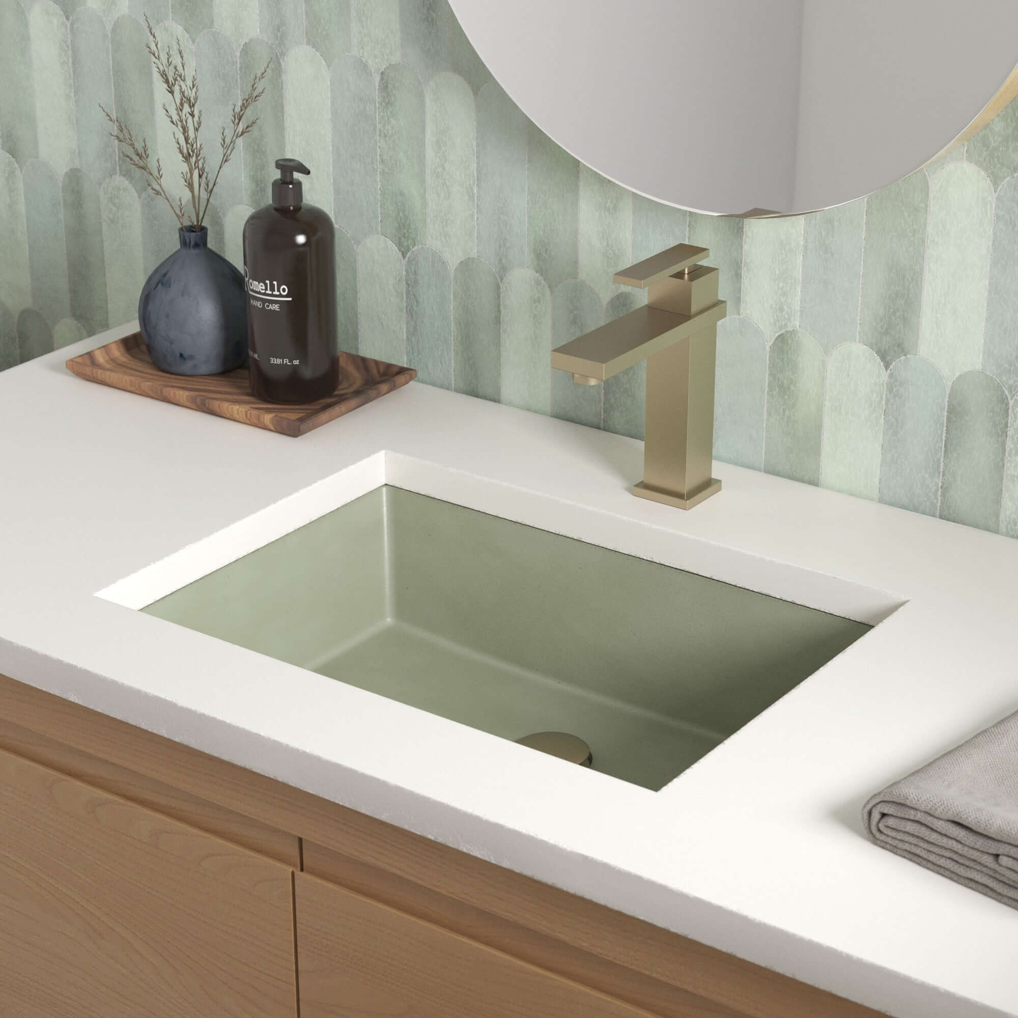 Native Trails Anacapa 21" x 15.5" Rectangle Undermount NativeStone Concrete ADA Bathroom Sink, Sage, NSL2116-G