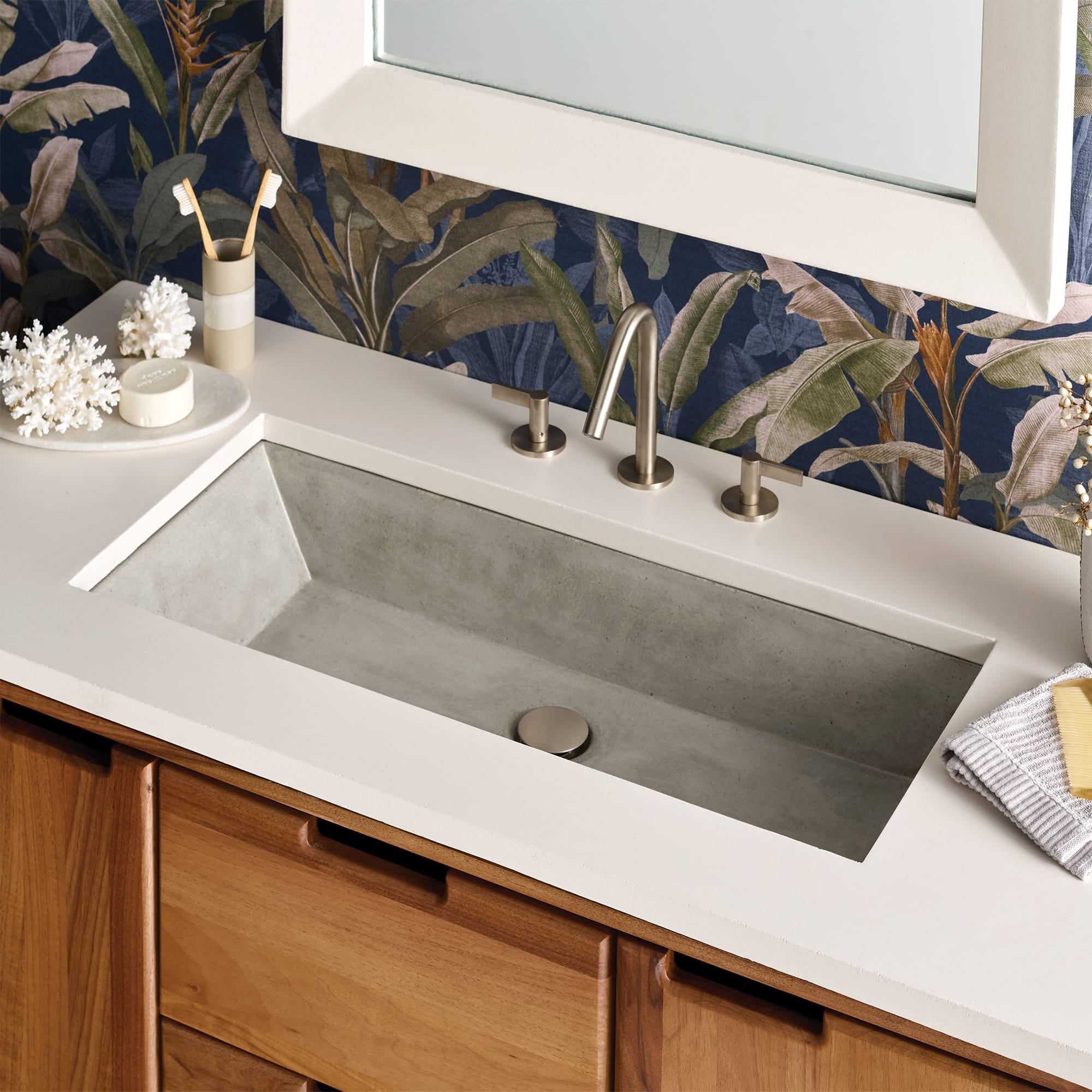 Native Trails Arcata 31" x 15" Rectangle Undermount NativeStone Concrete Bathroom Sink, Ash, NSL3115-A